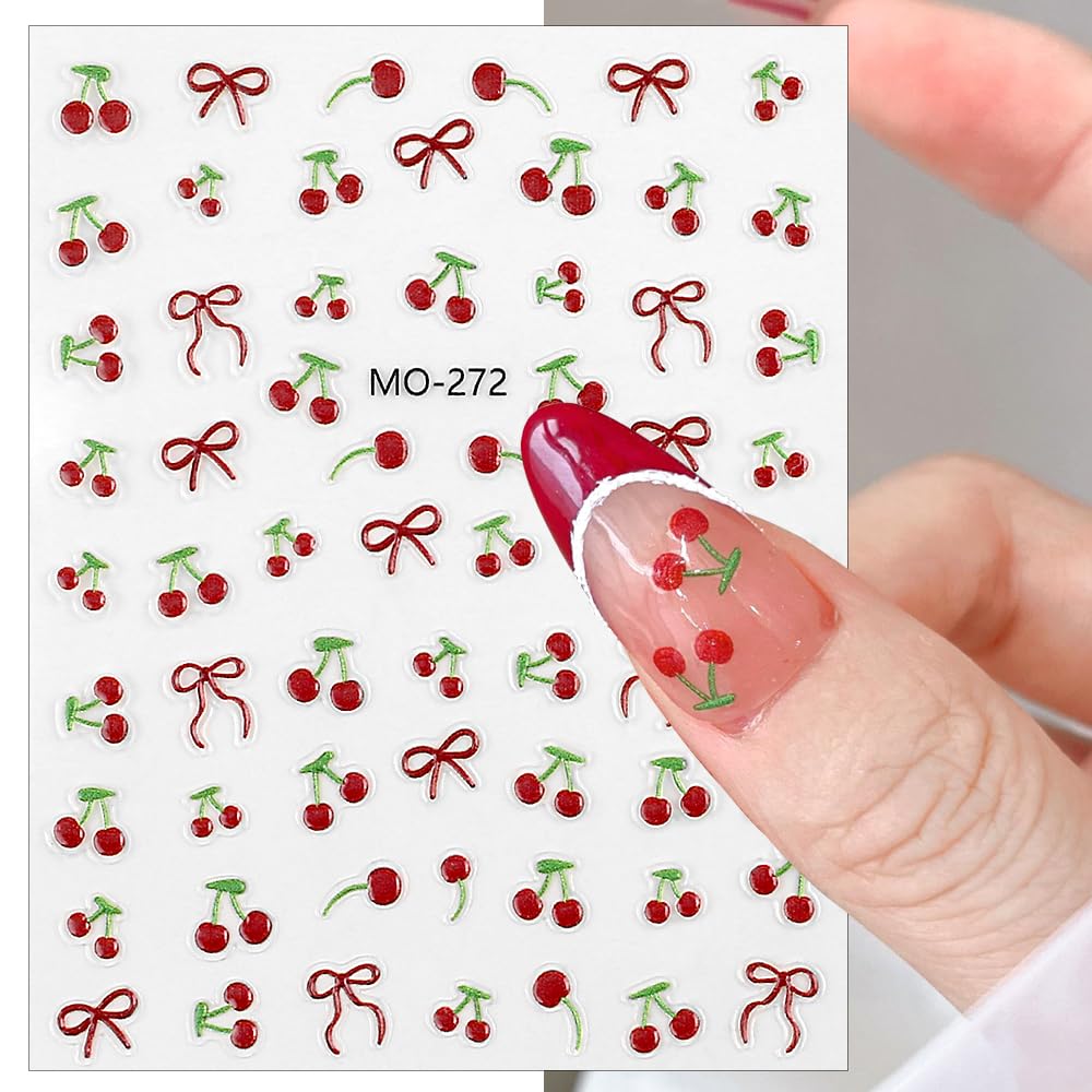 Nagelaufkleber Erdbeere & Kirsche – 5D-Design Mit Strass & Herz, 2 Blätter, Selbstklebend Für Nail Art