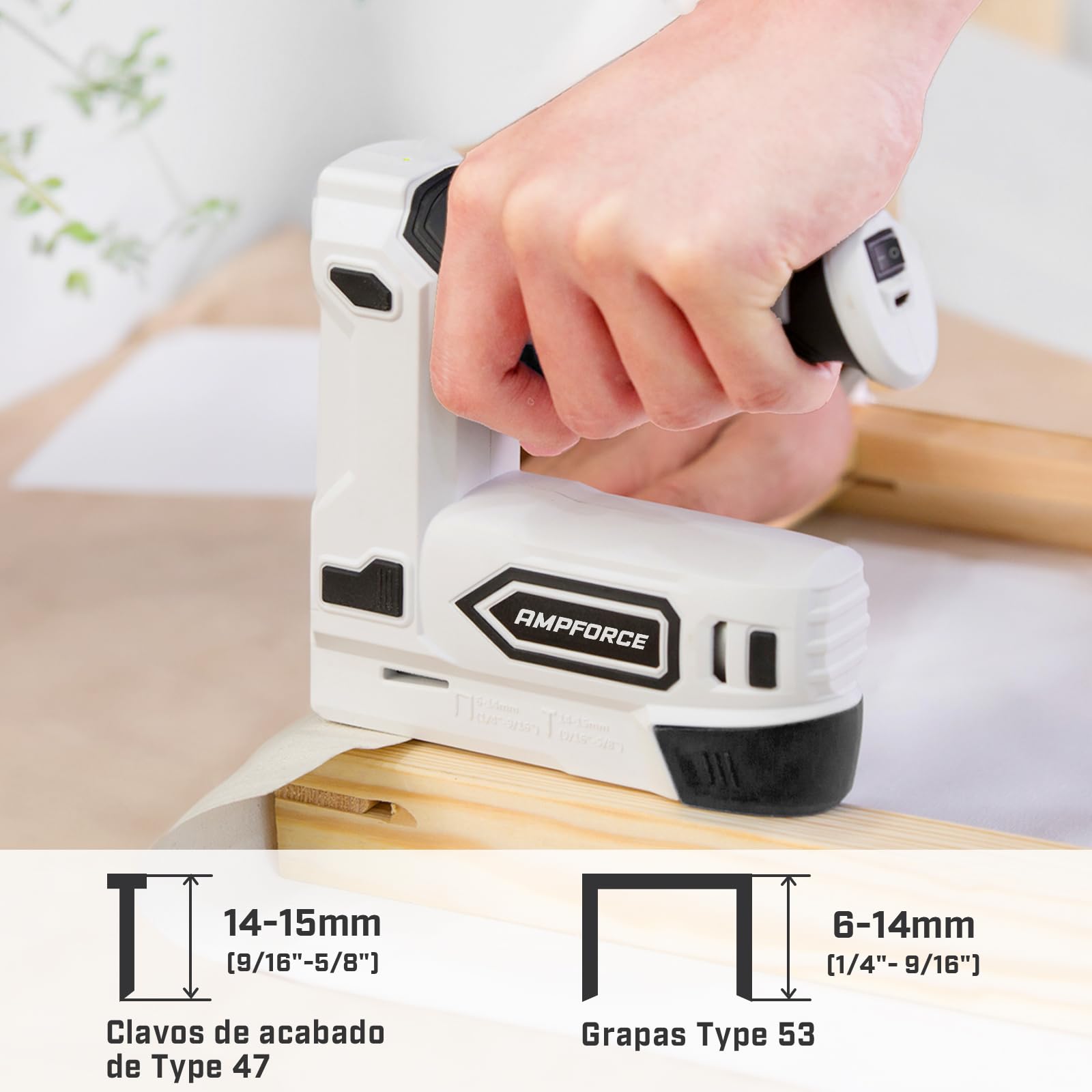 Pistola de Grapas Eléctrica 2 en 1 Inalámbrica 4V con Batería Litio, USB-C, Incluye Grapas y Clavos para Tapicería, Reparación de Muebles, Alfombras y Bricolaje