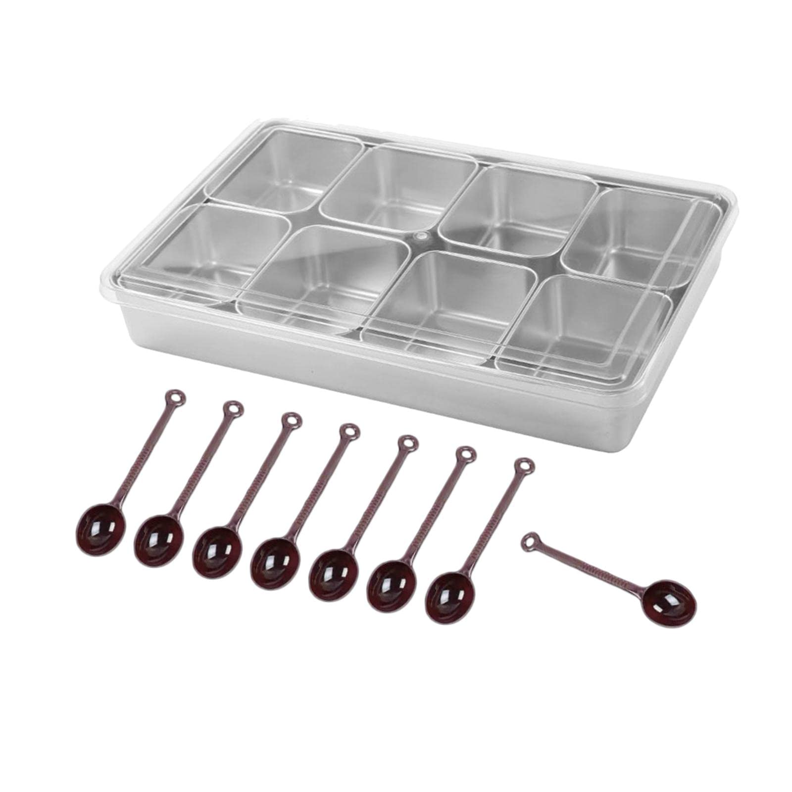 Merishopp Seasoning Spices Box with Cover and Spoon Stackable Multiuse Snacks Container 8 Grids Stainless-image-37