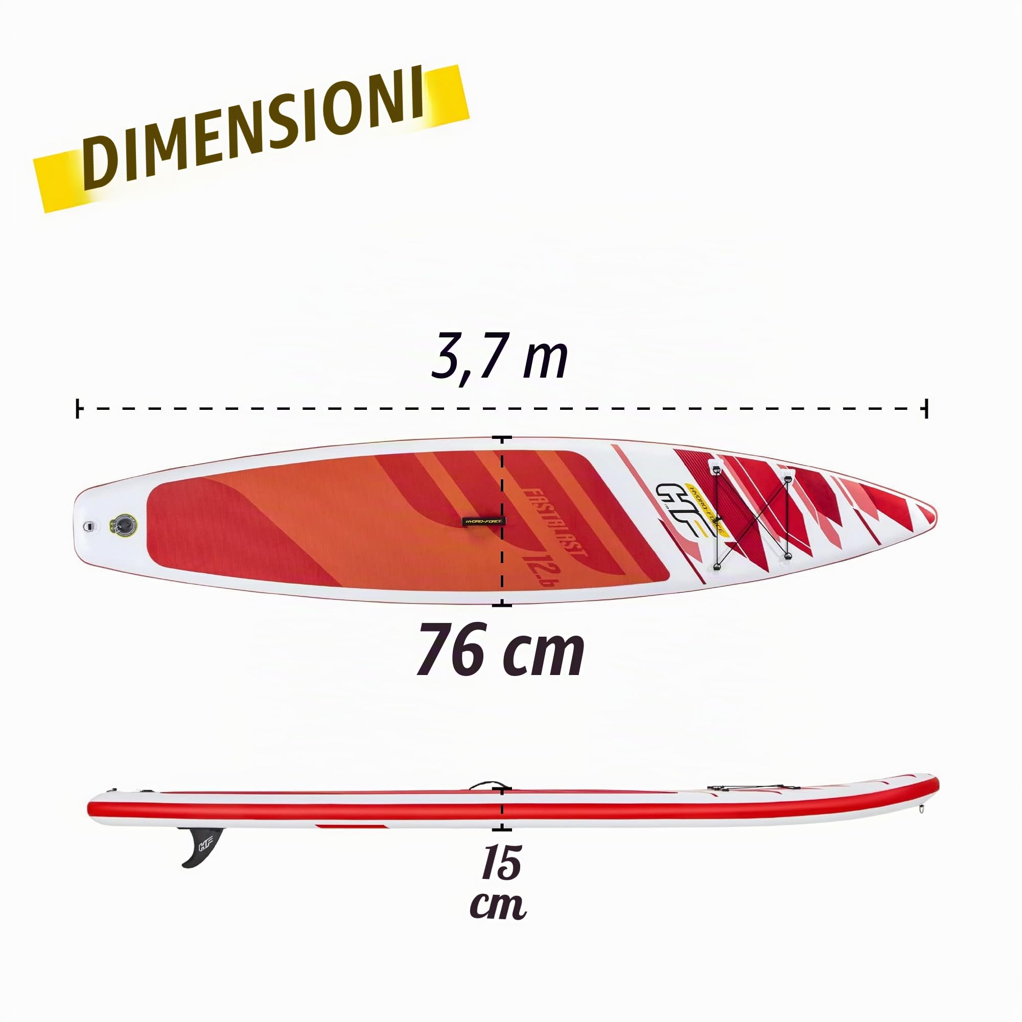 Bestway Hydro-force SUP, Fastblast Tech Set Stand Up Paddle Board con pompa a mano e borsa da viaggio, 3,7 m 6