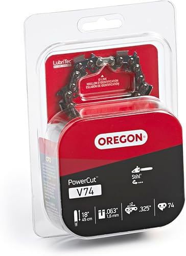 Miniatura 3 de Oregon V74 PowerCut - Cadena de motosierra de repuesto para barras guía de 18 pulgadas, 74 eslabones de transmisión, paso 0.325 pulgadas, calibre