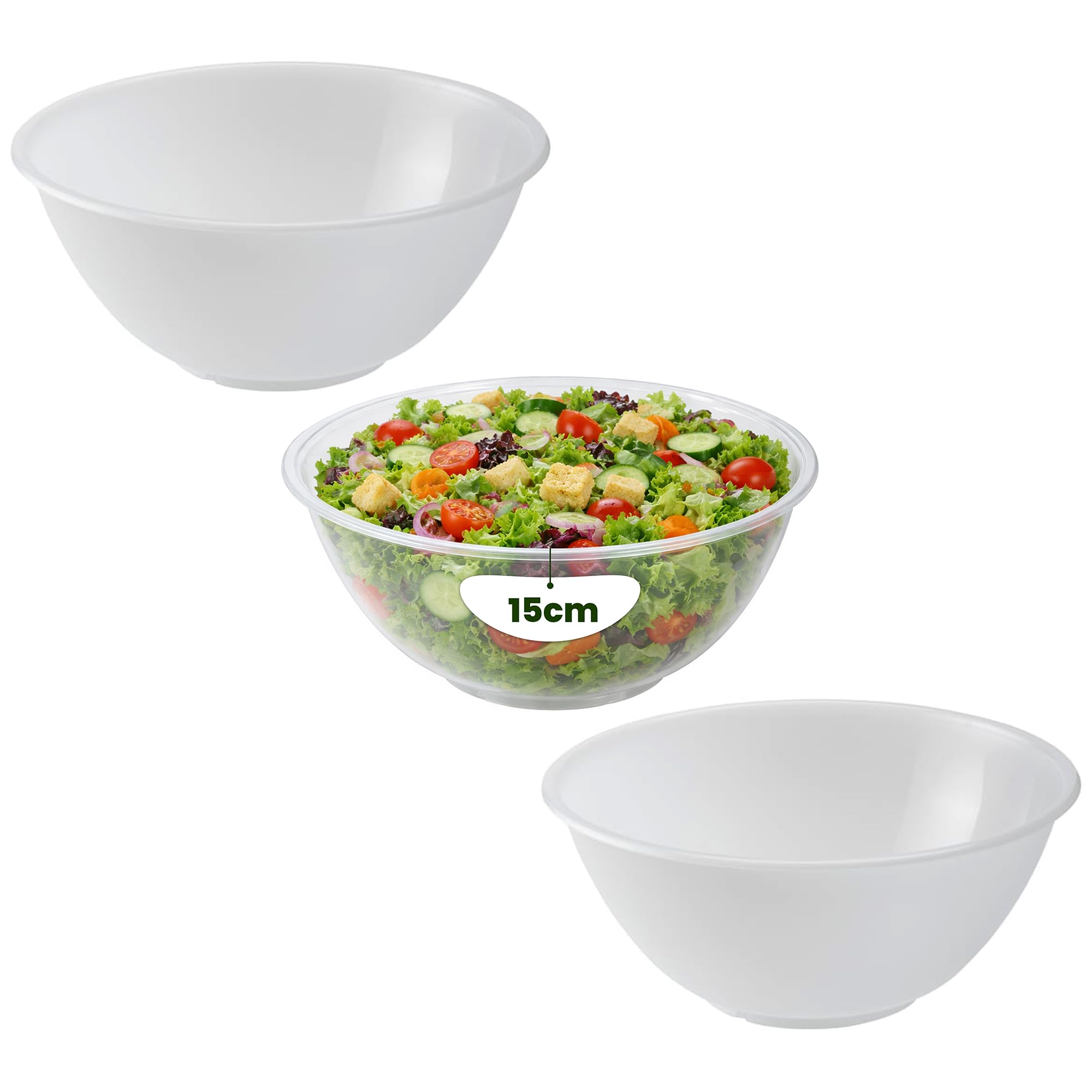 ANGIX 3 x 15cm Mixing Bowls (1000ml) Microwave & Dishwasher Safe Transparent Kitchen Bowl for Baking, Cooking & Food Prep Lightweight Clear Plastic Salad Serving Bowls