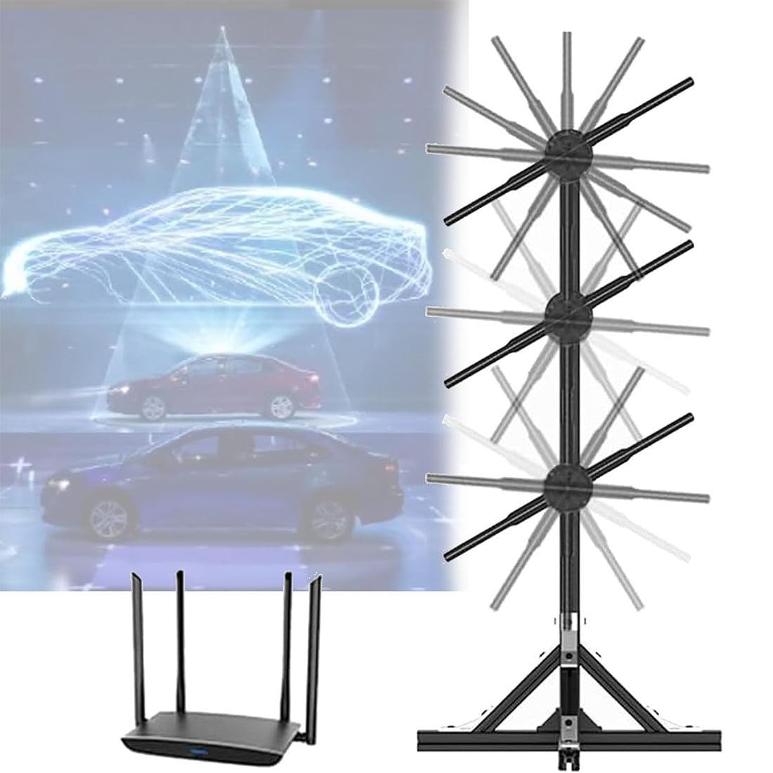 Holograficzny Projektor 3D Z Wentylatorem, Pionowa Maszyna Reklamowa Hd Z Pilotem/Wi-Fi/Bluetooth Do Dynamicznych Prezentacji Wizualnych