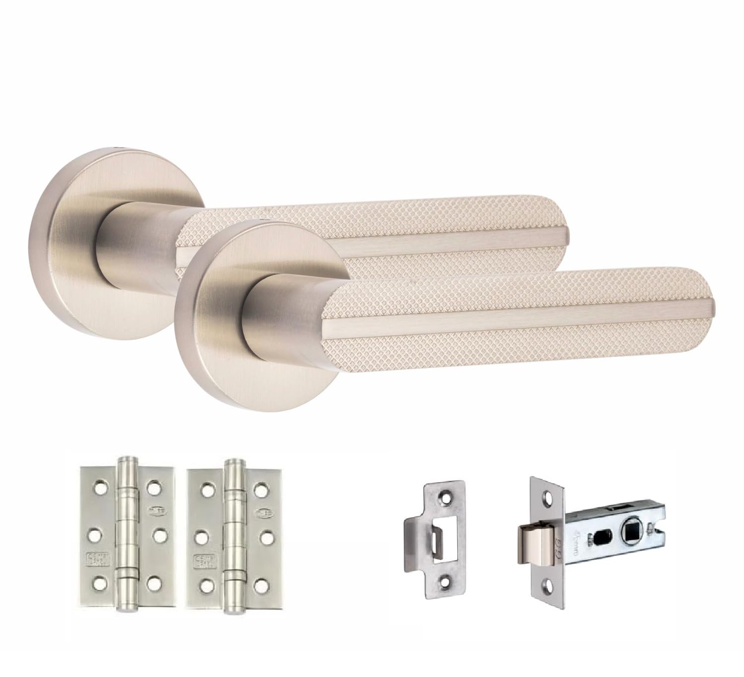 Golden Grace Lima Knurled Door Handle Set - Satin Nickel - Modern