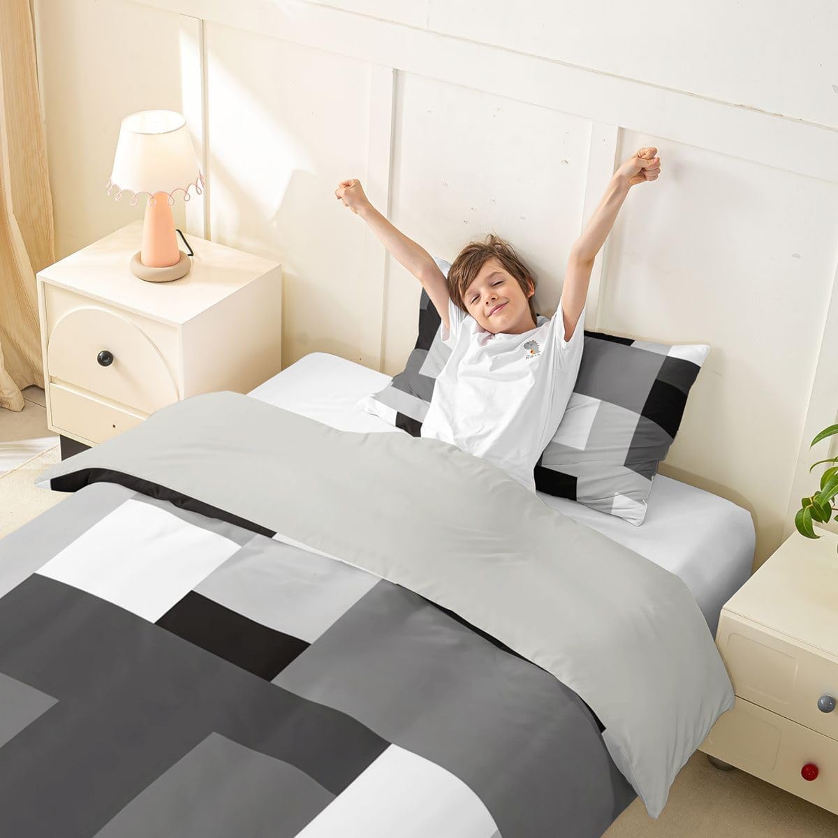 Feelyou Abstract Geometric Duvet Cover Toddler Size Neutral Art Bedding Set for Boys Girls Geometric Modern Comforter Cover Bedroom Decor 2Pcs