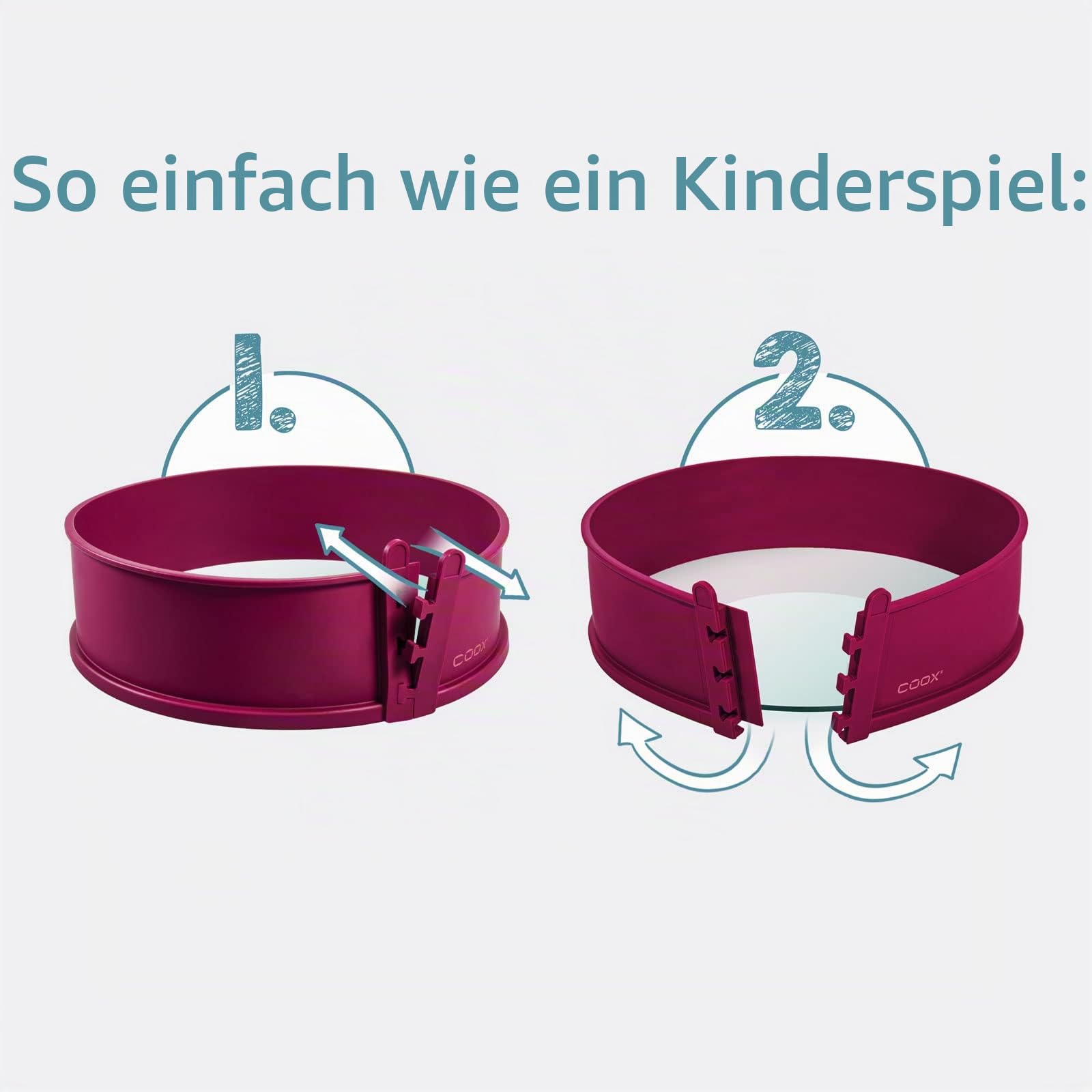 coox Springform Set: 26 cm & 18 cm mit Glasboden - Backen & Servieren in Einem I Lösbarer Antihaft-Silikonring I Kein UmsetzenI Auslaufsicher I Spülmaschinenfest Dunkelrot