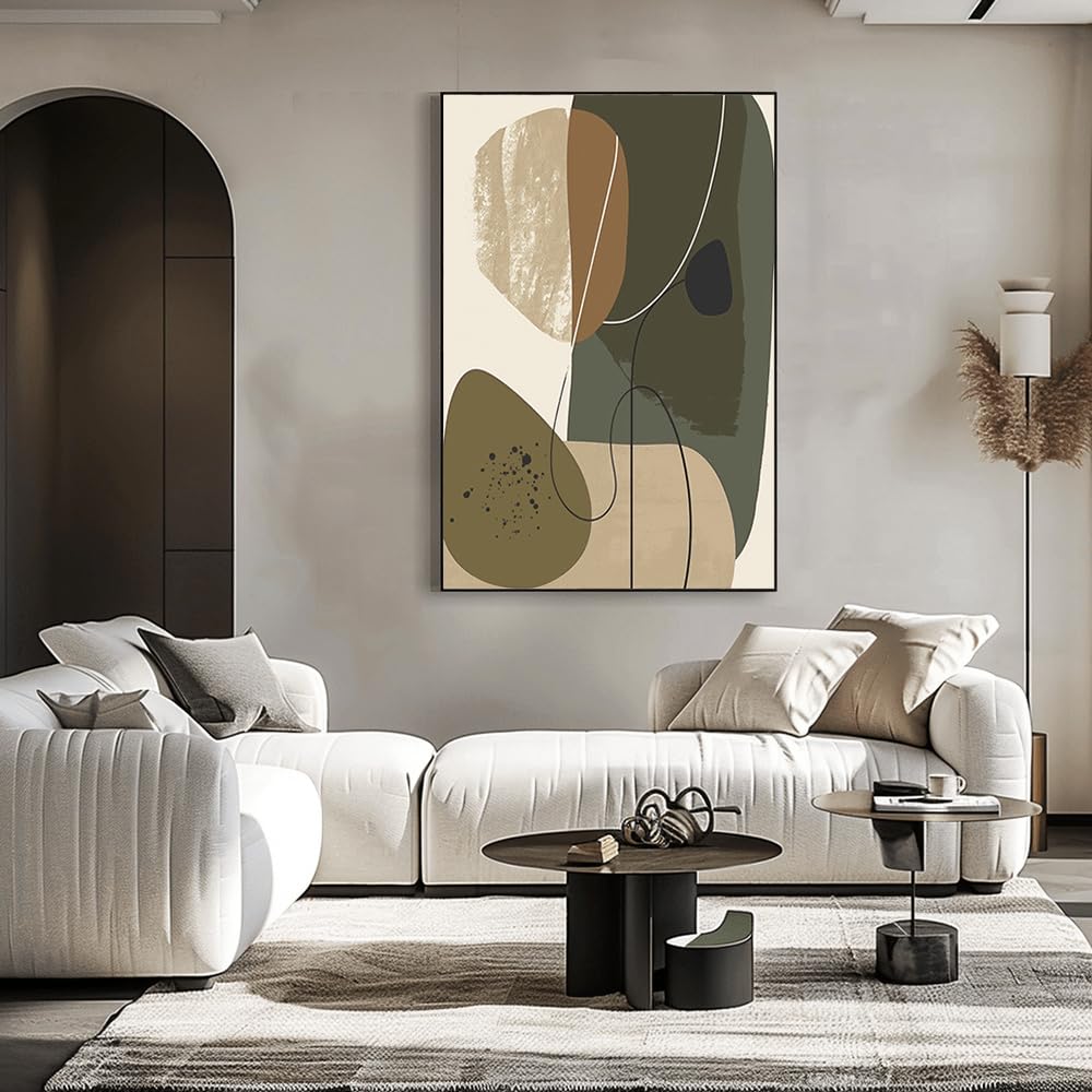 IHHGNB Frameless Painting Featuring Green And Beige Geometric Textures Modern Decorative Large Canvas Prints for Living Room(60x80cm(24x31in)/No frame)