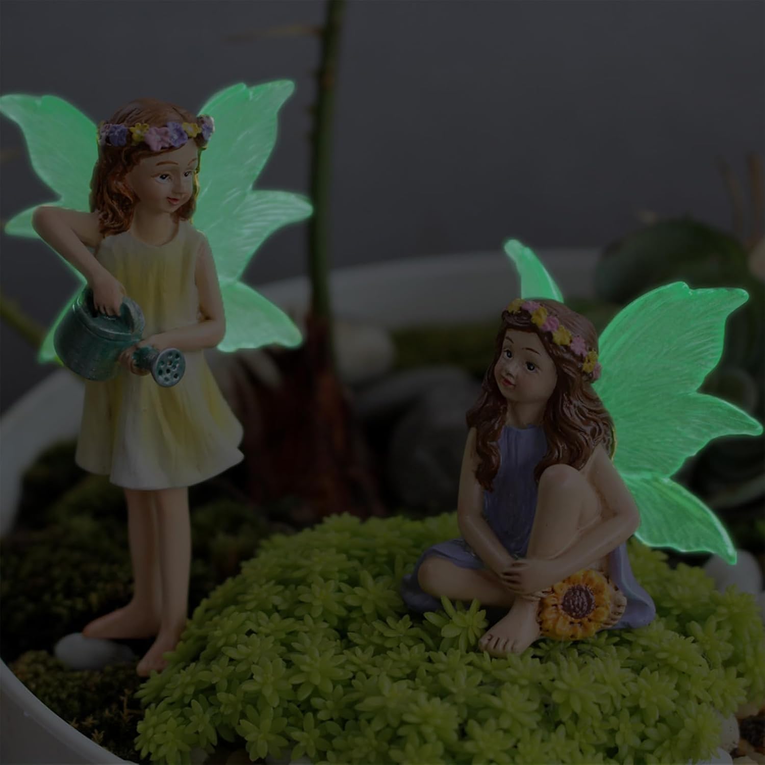 Fairy Garden Decor Fairies, 5PCS Fairy Angel Glow in The Dark Yard Sculpture Lawn Ornament Mini Garden Art Outdoor Decor Accessories (5 Fairies)