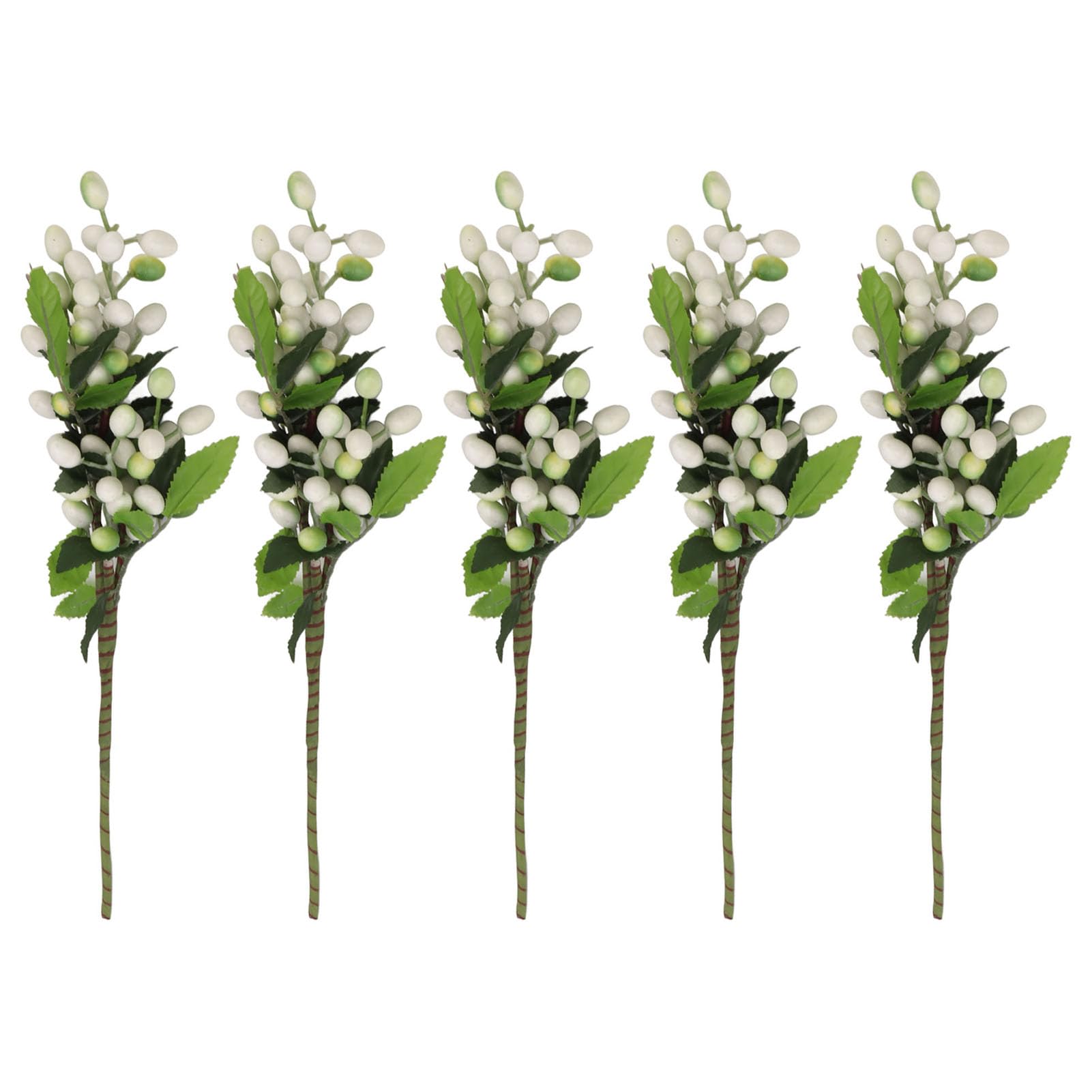 PRTECY 5Pcs Artificial Berries Stems 15Inch Faux Holly Berry Branches Fake Fruit Berries Floral Arrangement Bouquet for Wedding Home Party Holiday Decoration(White)
