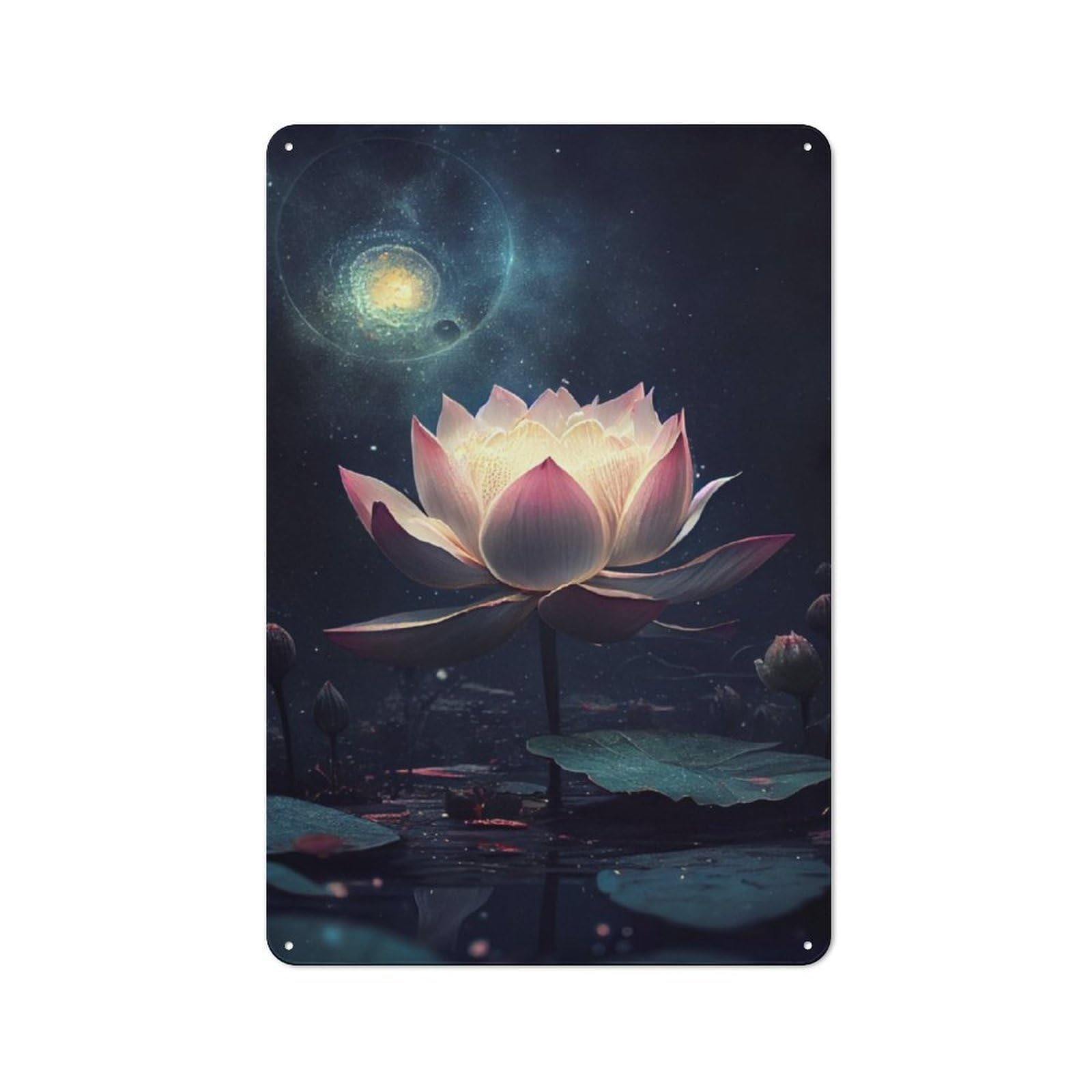 Junmoney Cosmic Lotus Flower Pond Metal Sign 30X20cm With For Hallway Wall, Rustic Decor, Housewarming Present For People Styling Hallway