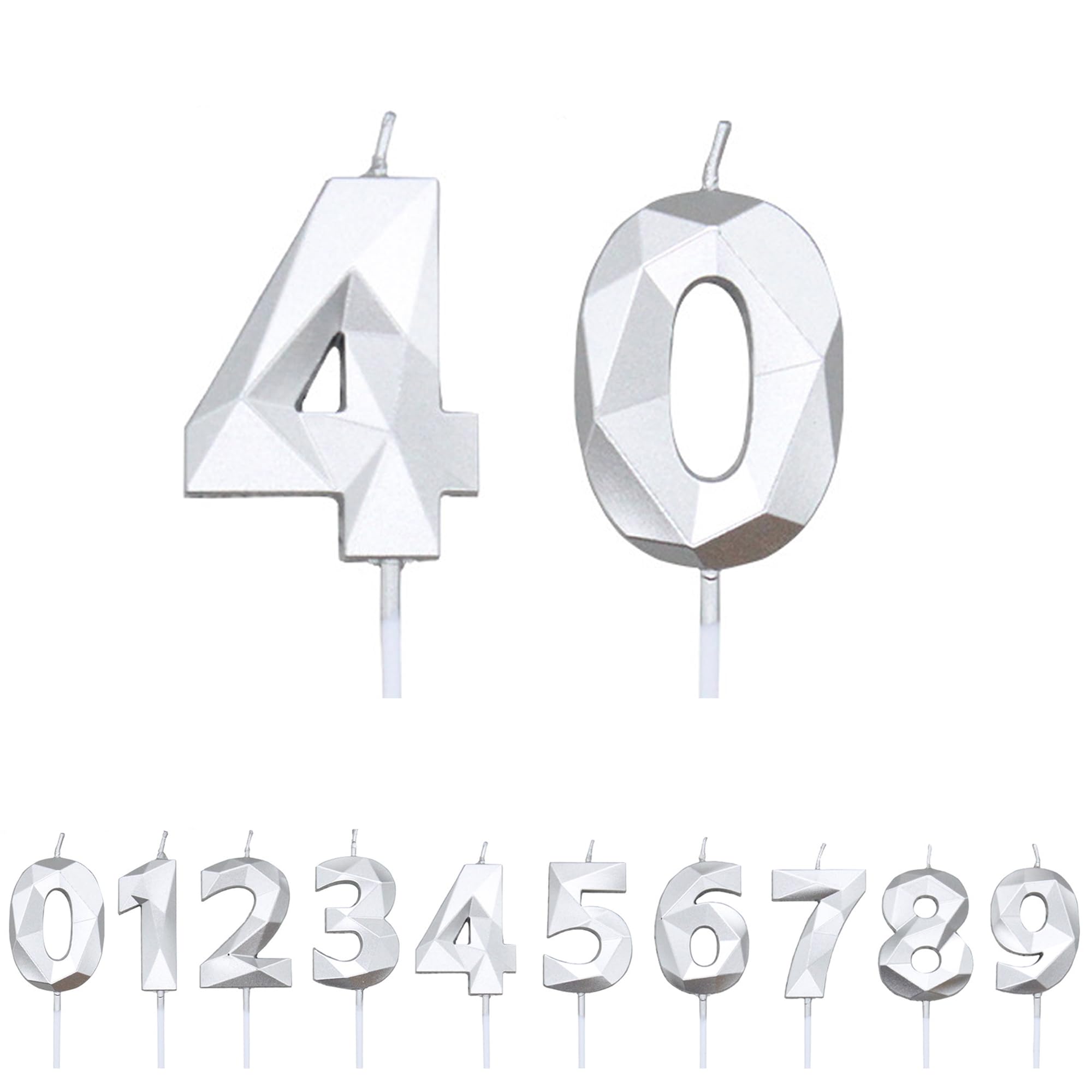 Fuzvol Silver Birthday Cake Candles, Number 40 Candle,Cake Topper Decorations
