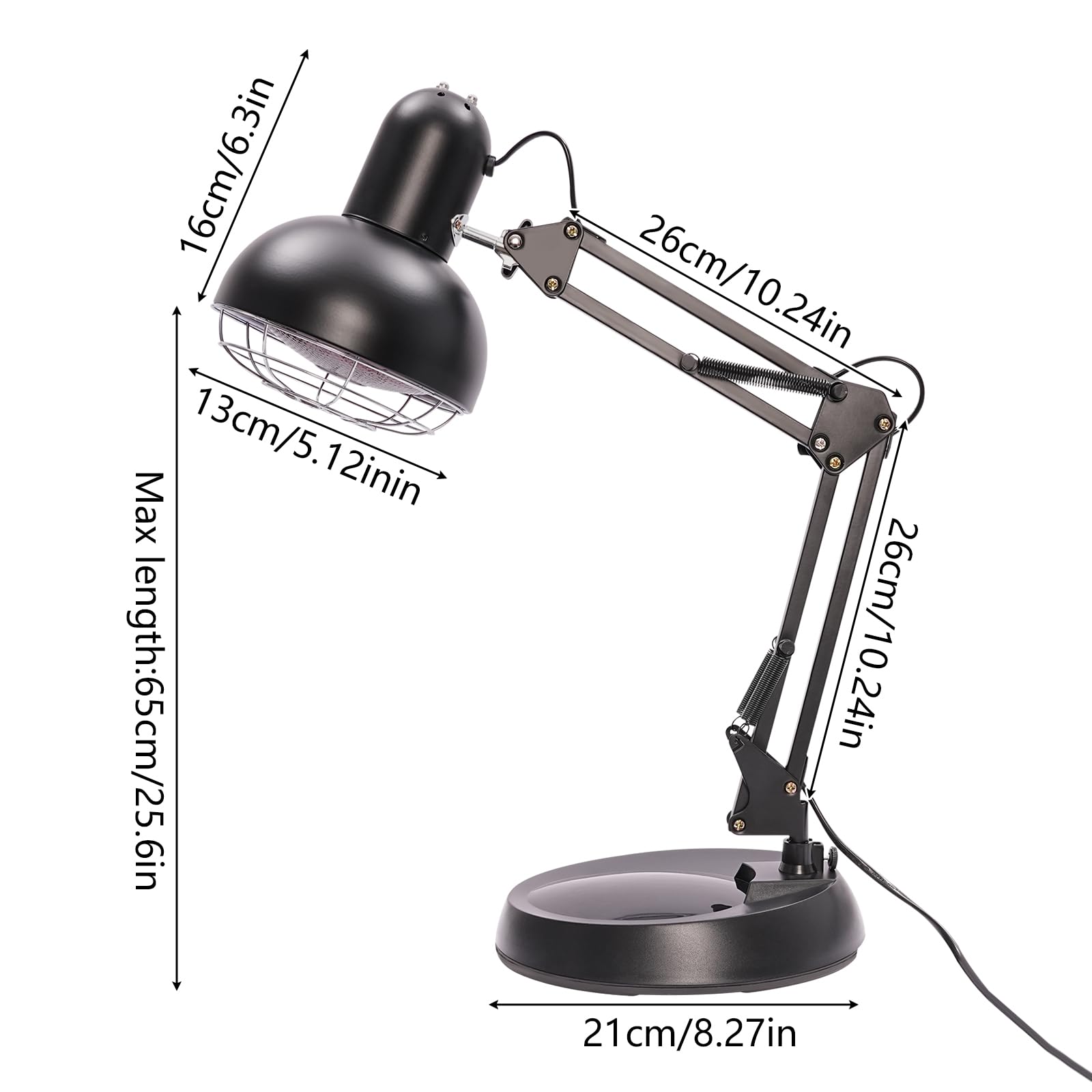 Lampa na podczerwień, 150 W, czerwone światło, światło na podczerwień, do użytku domowego, regulowane ramiona nośne, 180°, zestaw lamp na podczerwień do leczenia (czarna)