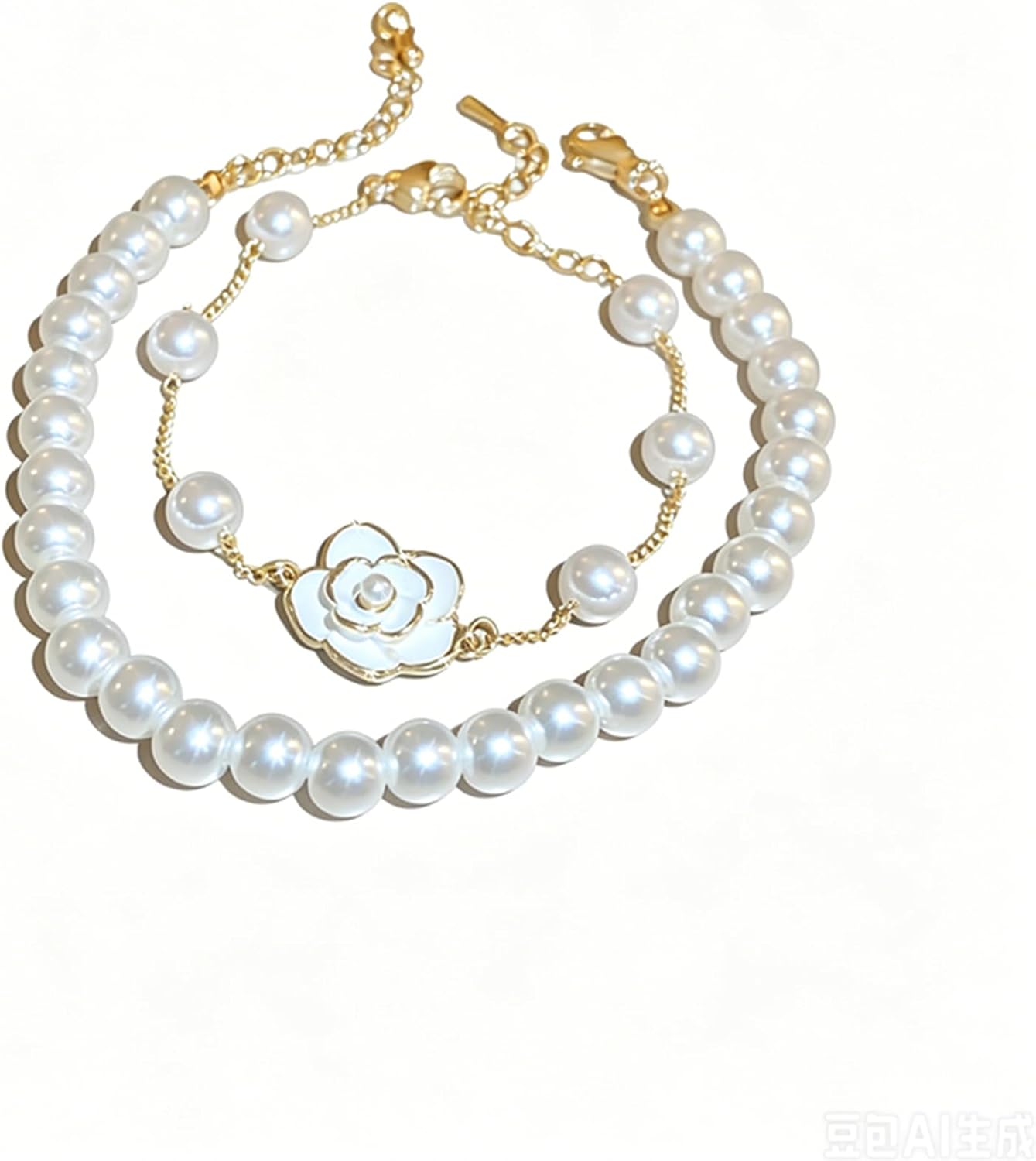 Pearl Bracelet for Women, Baroque Pearl Bracelets, Adjustable Gold Plated Camellia Charm Bracelet, Fashion Jewelry Gifts for Mom, Wife, Friends