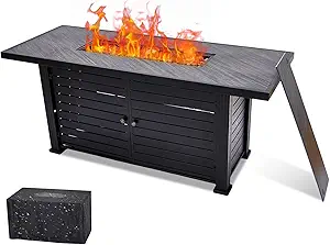 Propane Fire Pit Table 57 x 22 Inch, 50000BTU Rectangle Fire Table with Cover & Rain Cover, Sturdy Steel and Iron Fence Surface, CSA Safety Certified, Companion for Your Garden
