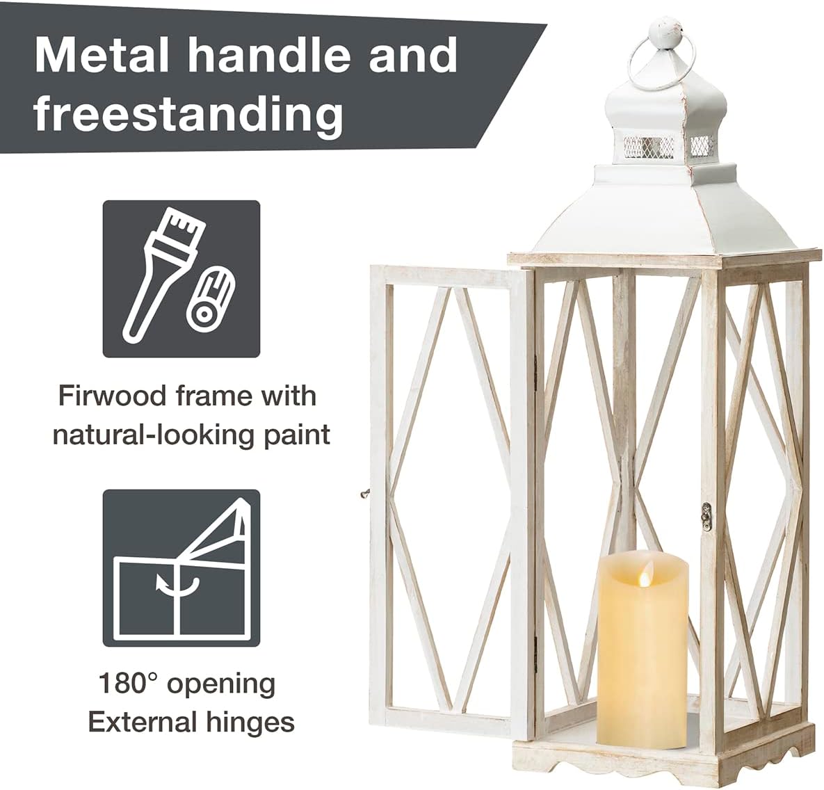 Diamond White Painted Wood Hanging Tabletop Candle Lantern Set