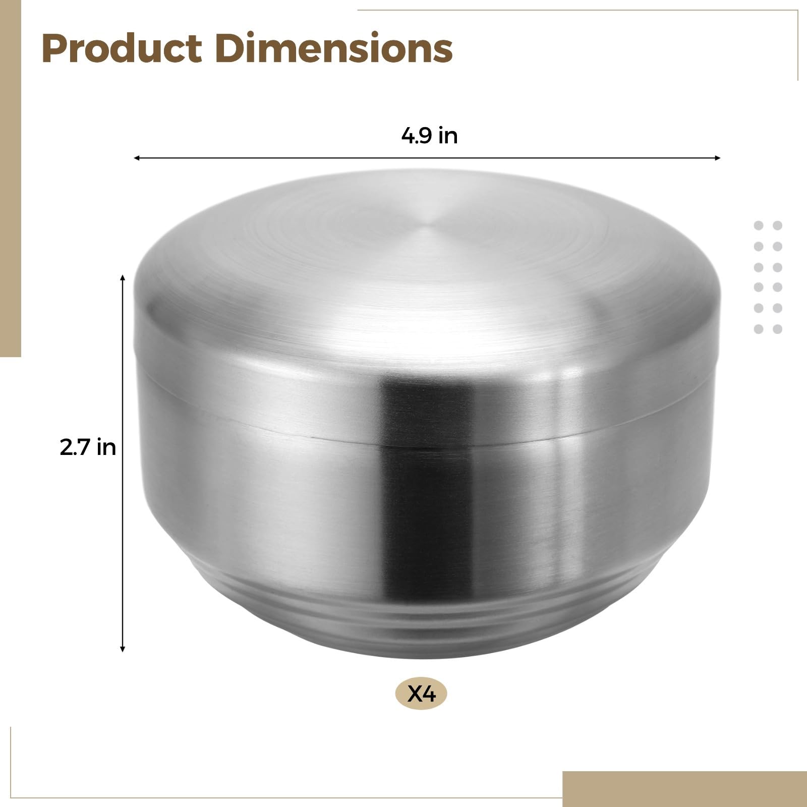 4-teiliges Servierschüssel-Set, 12,4 cm, Edelstahl, koreanische Reis-Suppenschüssel mit Deckel, doppelwandige, isolierte Salatschüsseln für Restaurant, Zuhause