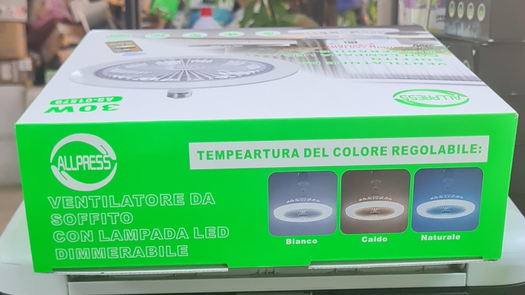 ALLPRESS Ventilatore da Soffitto con Luce LED, Attacco E27, Materiale ABS, Regolabile, Design 2 in 1, con Telecomando, per Casa e Ufficio AS-01579