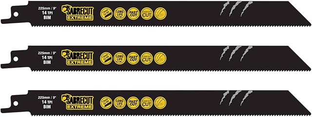 3 x SabreCut SCRS1122BF_3 225mm 14 TPI S1122BF Fast Wood and Metal Cutting Reciprocating Sabre Saw Blades Compatible with Bosch Dewalt Makita and many others