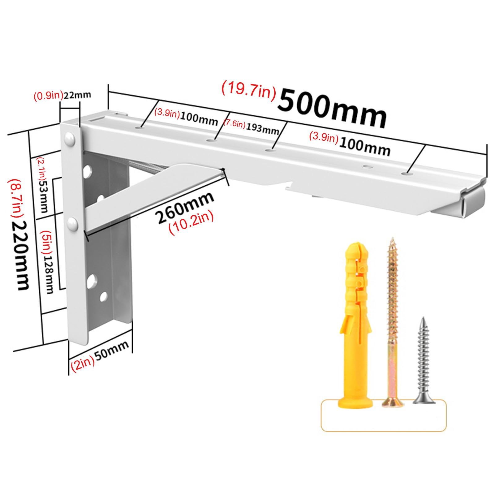 2X Staffa per Mensola Pieghevole, Staffe per Mensole Pieghevoli Resistenti, Staffe Triangolari Pieghevoli da Parete in Acciaio per Supporto da Tavolo Galleggiante Fai da Te, con Viti, Bianco/