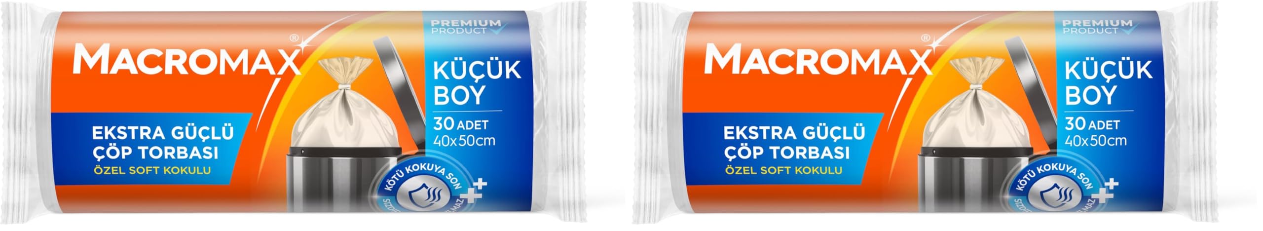 Macromax Ekstra Güçlü Çöp Torbası Küçük Boy 40x50 cm, Soft Kokulu 30 Adet 2li paket