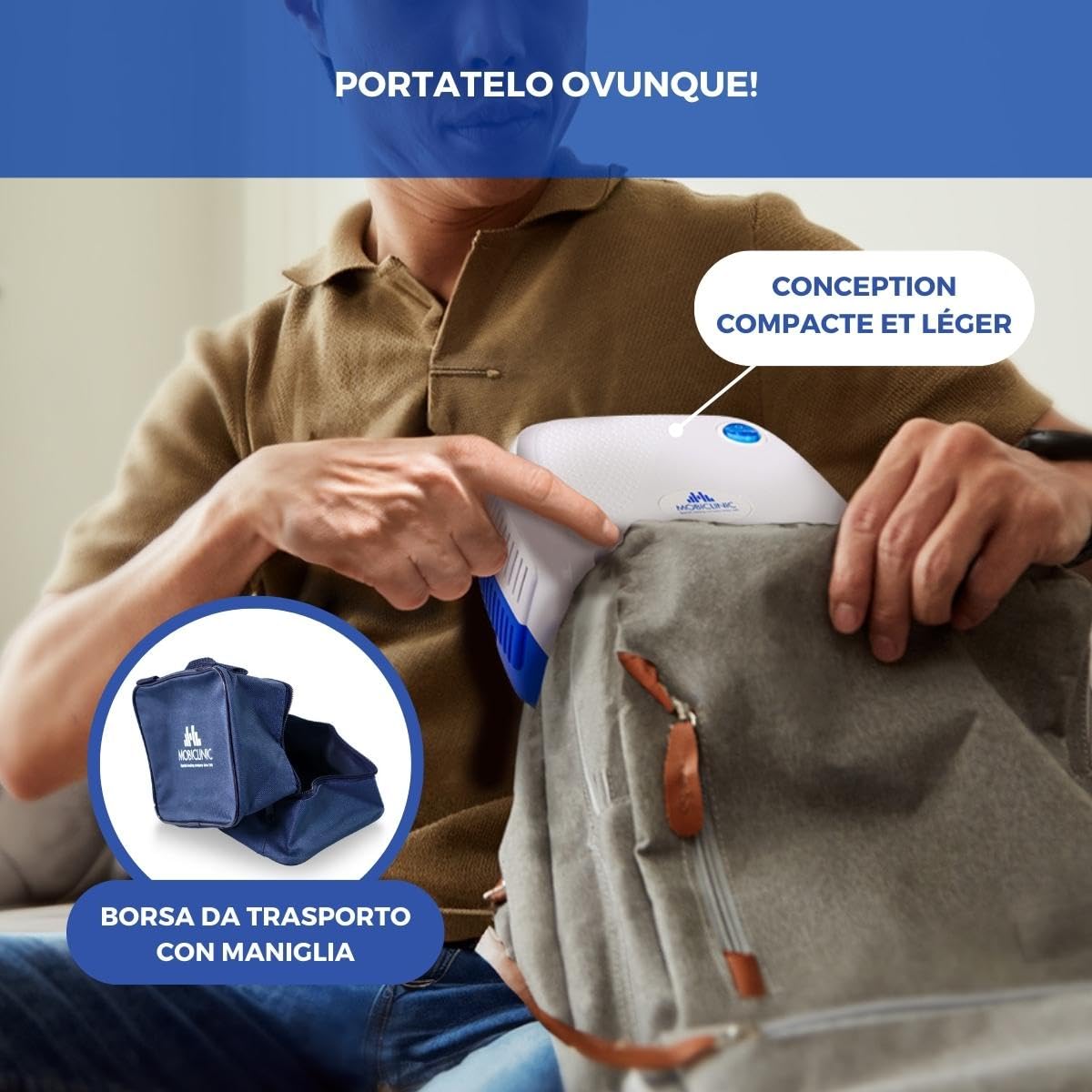 Mobiclinic®, Aerosol con compressore, Neb-2, Portatile, Per bambini e adulti, Borsa da trasporto, Trattamento delle malattie respiratorie, Maschere di varie dimensioni, 5 filtri dell'aria