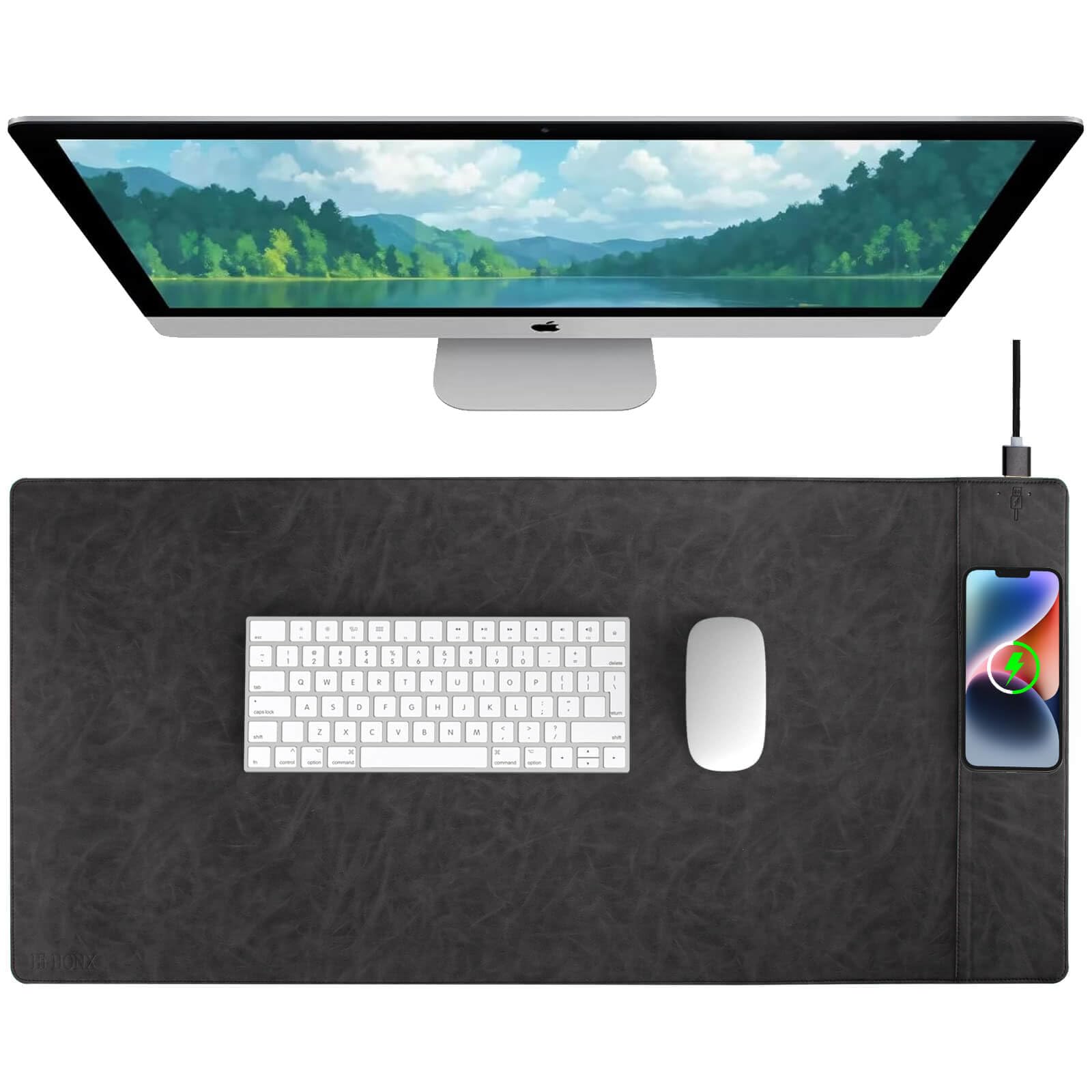 Tappetino magnetico per scrivania con ricarica wireless, tappetino da scrivania per ufficio con caricabatterie wireless, tappetino per mouse grande impermeabile e resistente ai graffi,