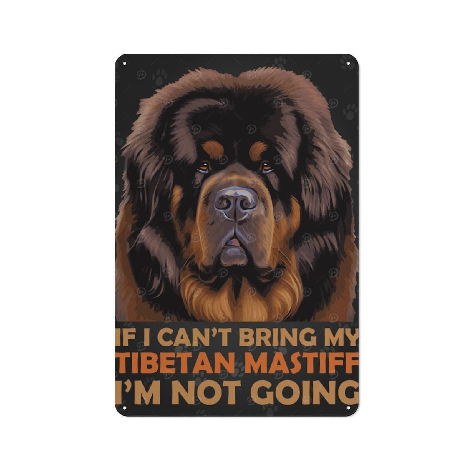 Junmoney Style-19 Vintage Metal Plaque 30X20cm Featuring Funny Tibetan Mastiff For Home Bar Wall, A Metal Wall Feature For Home Bars And Entertaining Spaces