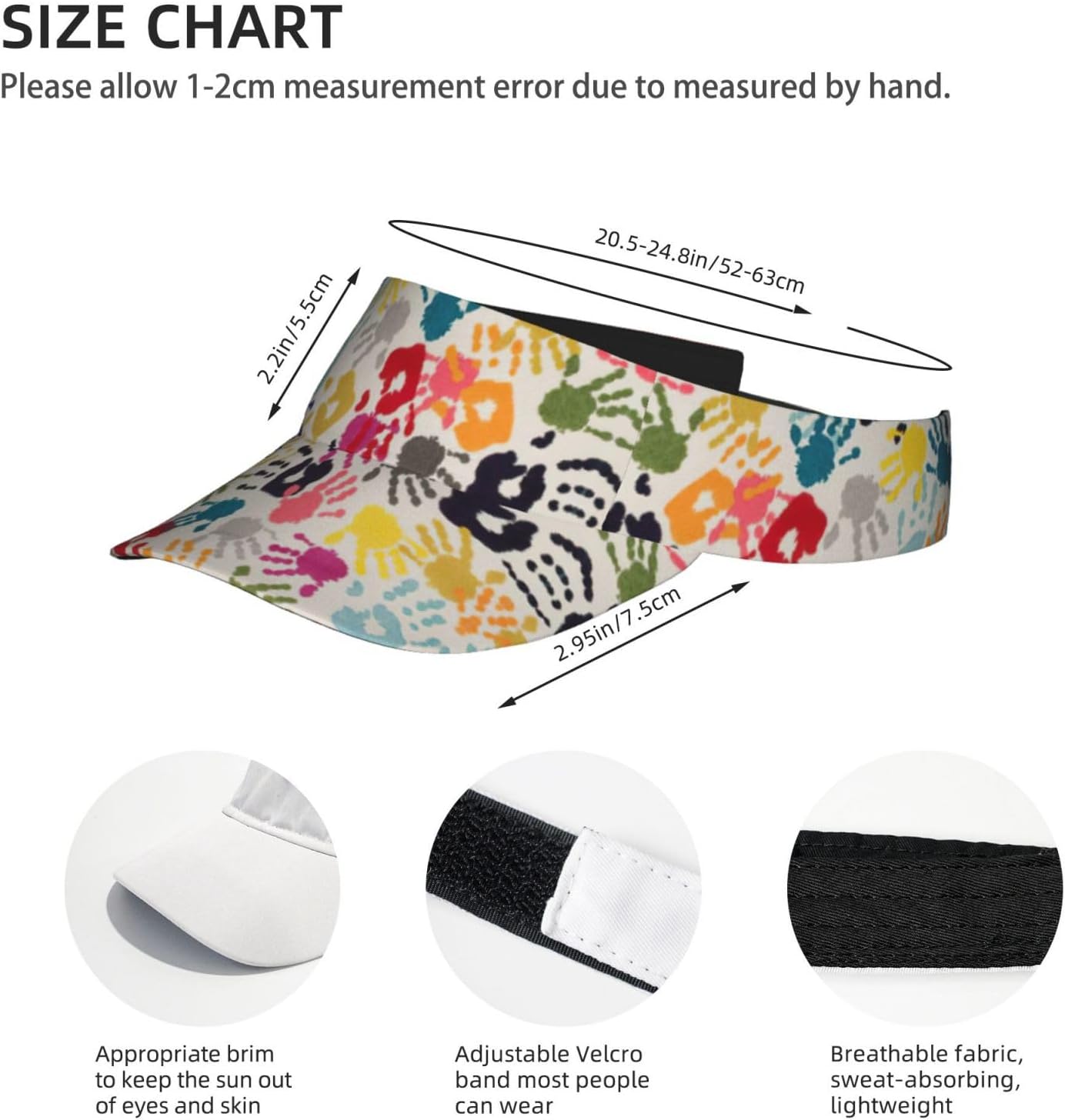 Hand Print Print Sports Sun Visor Hats,Adjustable Sun Caps for Men Women Adults Lightweight Black