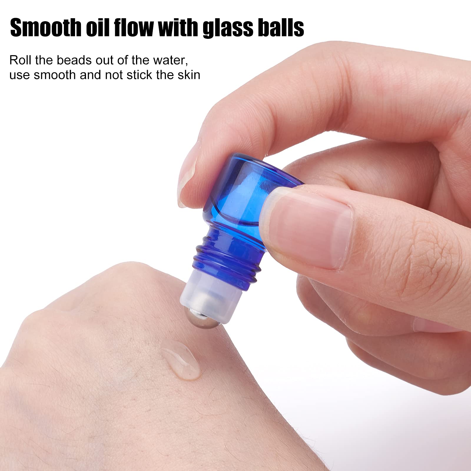 BENECREAT 30 Pack 1ml Bleu Bouteilles à rouler en verre Flacon roll-on d'huiles essentielles avec des billes à rouleaux en acier inoxydable