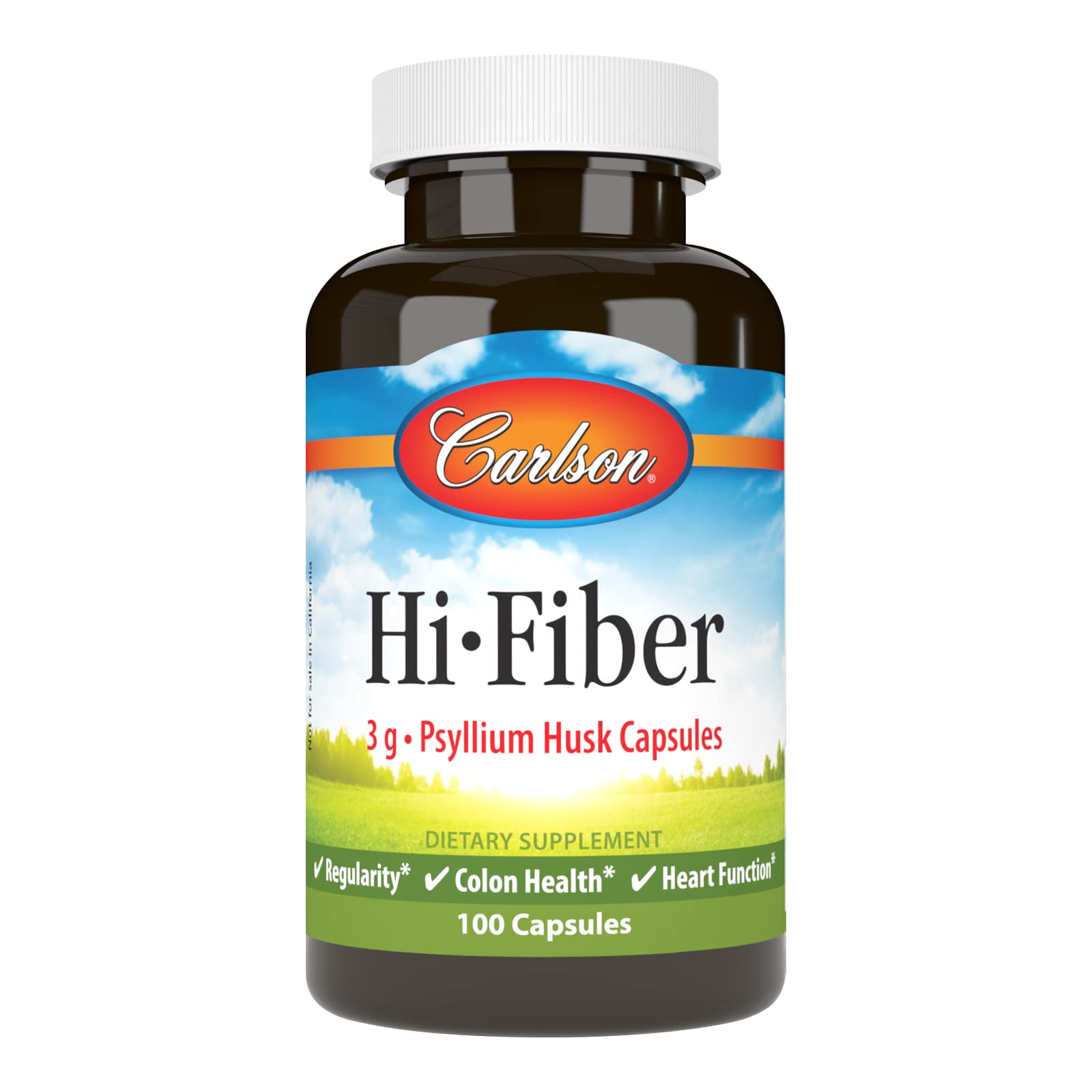 Carlson Hi-Fiber, 3 g, Psyllium Husk Capsules, Regularity, 100 Capsules 100 Count (Pack of 1)