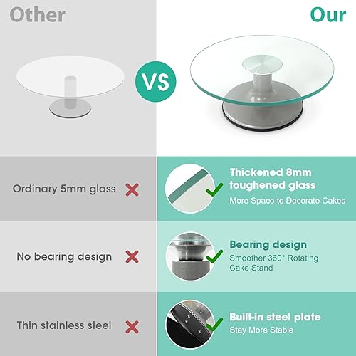 Miniatura 5 de Uten Soporte para tartas de 12 pulgadas, soporte de decoración de pastel de vidrio, soporte giratorio grande para decoración de tartas, cumpleaños,