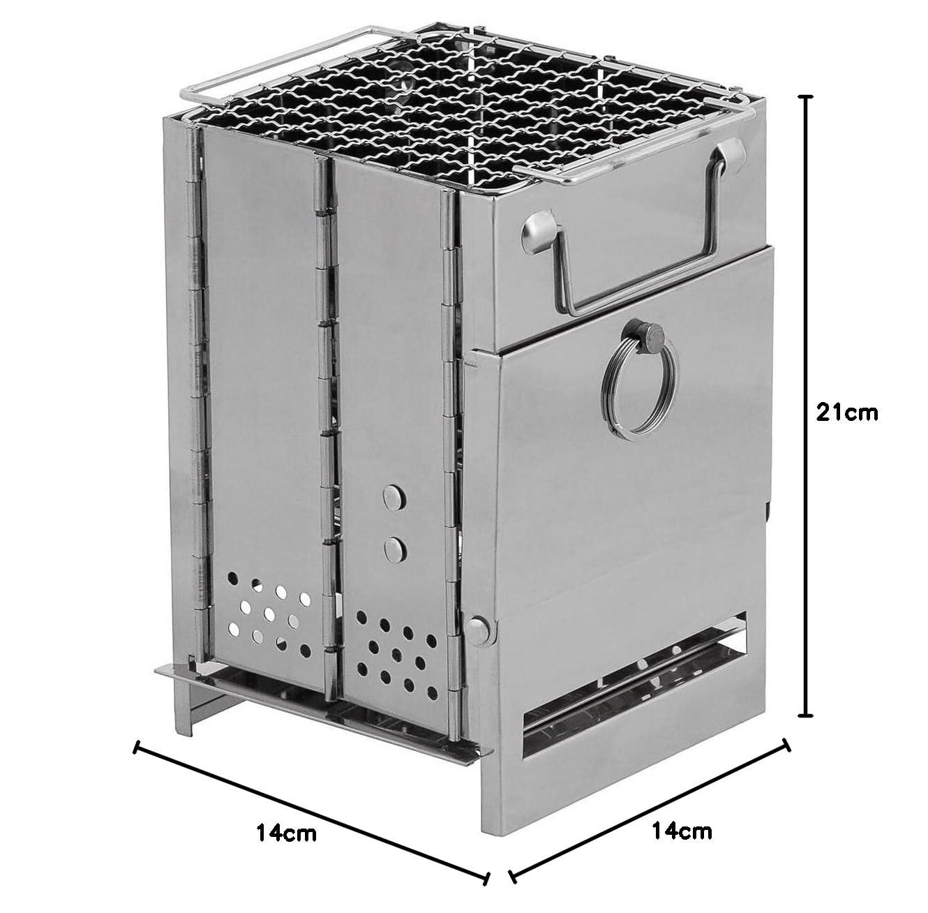 Fox Outdoor Mini four à fusée de camping avec grille – Pliable – Acier inoxydable env. 21 x 14 x 14 cm