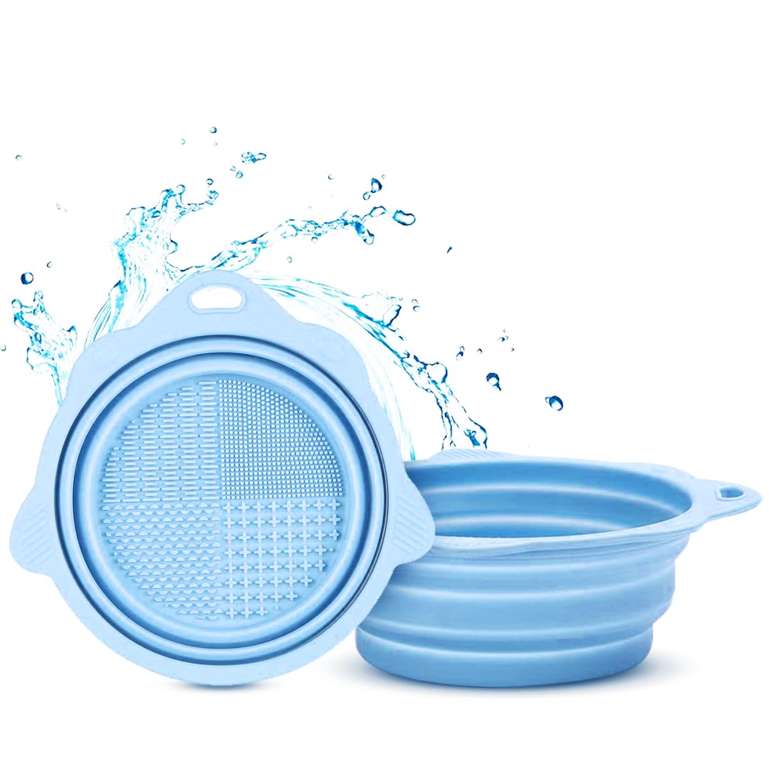 Gleva Silicon Makeup Brush Cleaning Mat, Easy Foldable Beauty Egg Bowl Cleaning Mat & Scrubber, Portable Washing Tool for Makeup Brush Gift For Girl and Women (Blue Round Bowl)-image-27