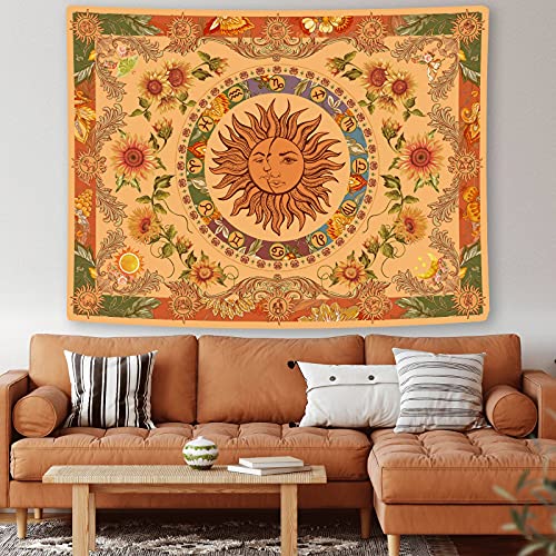 Accnicc Yellow Sun And Moon Tapestry Vintage Indie Boho Tapestry Wall Hanging With Sunflowers Butterfly Moth Constellation Aesthetic Wall Tapestries For Bedroom Dorm Living Room thumb #2