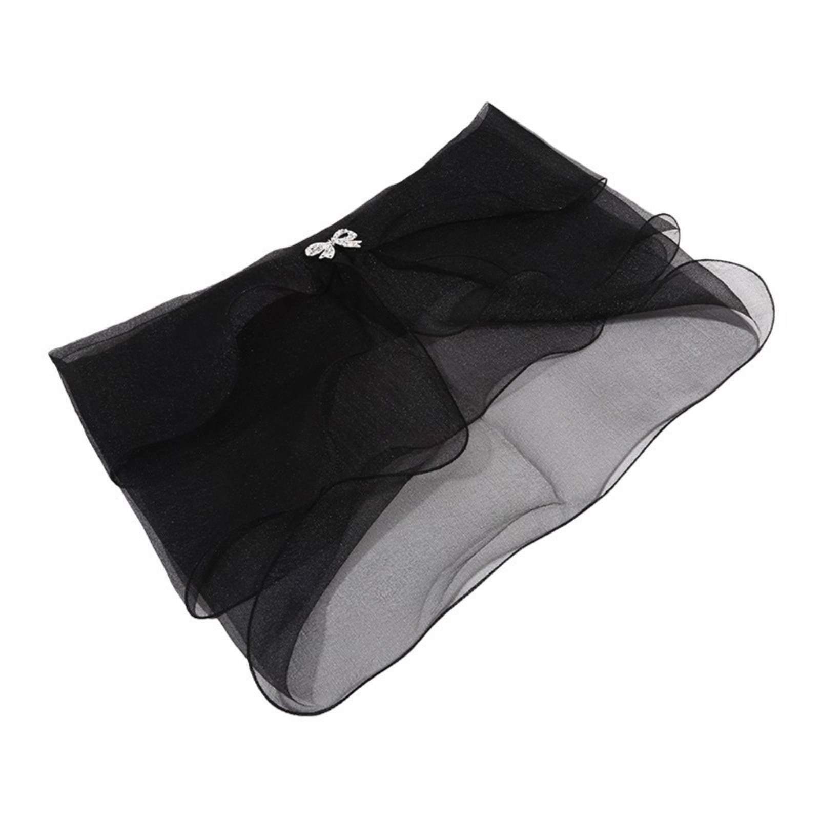 3 Tier Bridal Shawl Lightweight Wedding Dress Cover Up Ruffle Border Evening Wrap Elegant Diaphanous Gauze-Like Material Stole, Black|Wraps & Jackets-image-20