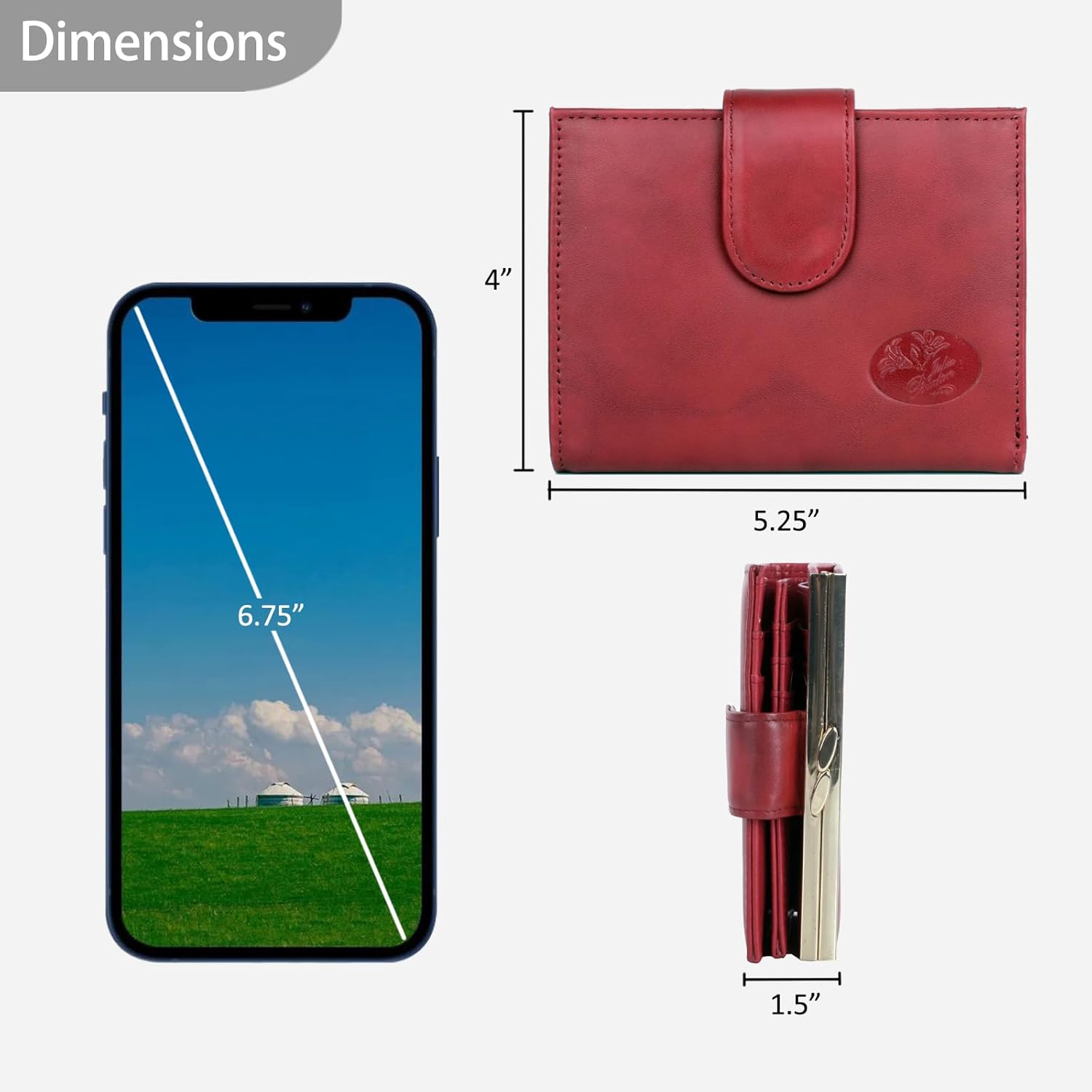Julia Buxton Heiress Leather Wallet, Double Cardex™, Large Capacity Snap Closure Trifold Purse Organizer, Red
