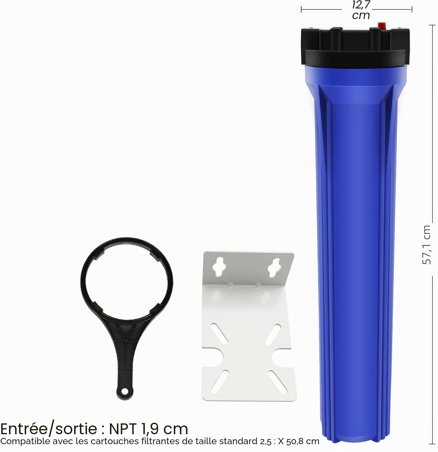 Geekpure Boîtier de filtre à eau pour toute la maison de couleur bleue – Convient pour les filtres de 6,3 x 50,8 cm – Port en plastique NPT d'entrée/sortie de 1,9 cm