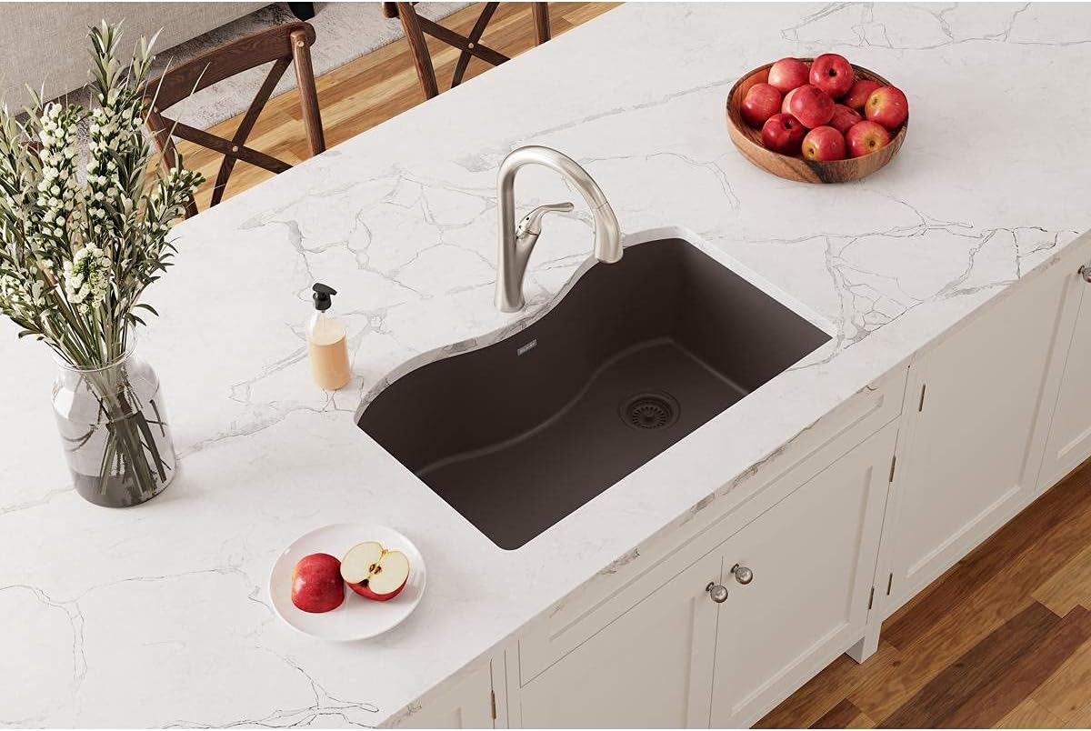 Elkay ELGUS3322RMC0 Quartz Classic Single Bowl Undermount Sink, Mocha
