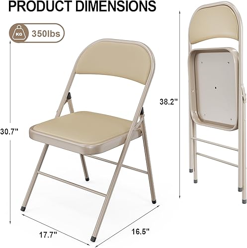 Miniatura 3 de VINGLI Paquete de 8 sillas plegables con asientos acolchados, marco de metal con asiento y respaldo de piel sintética, capacidad de 350 libras,