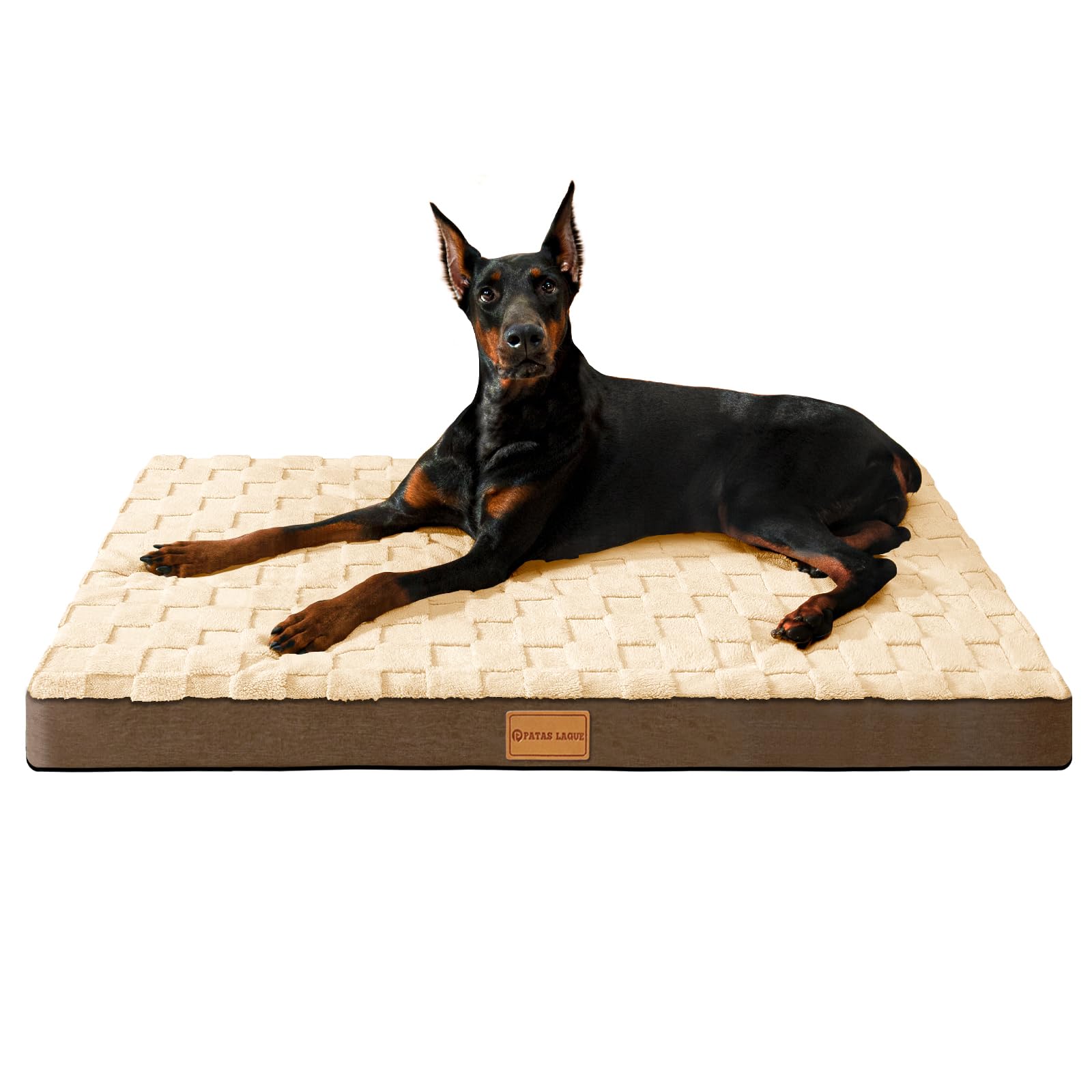 Patas Lague Orthopedic XXL Dog Bed for Extra Large Dogs 48''X30'', Waterproof Soft Warm Comfortable Egg Crate Foam Big Large Pet Beds Mat with Removable Washable Cover and Nonskid Bottom, Brown