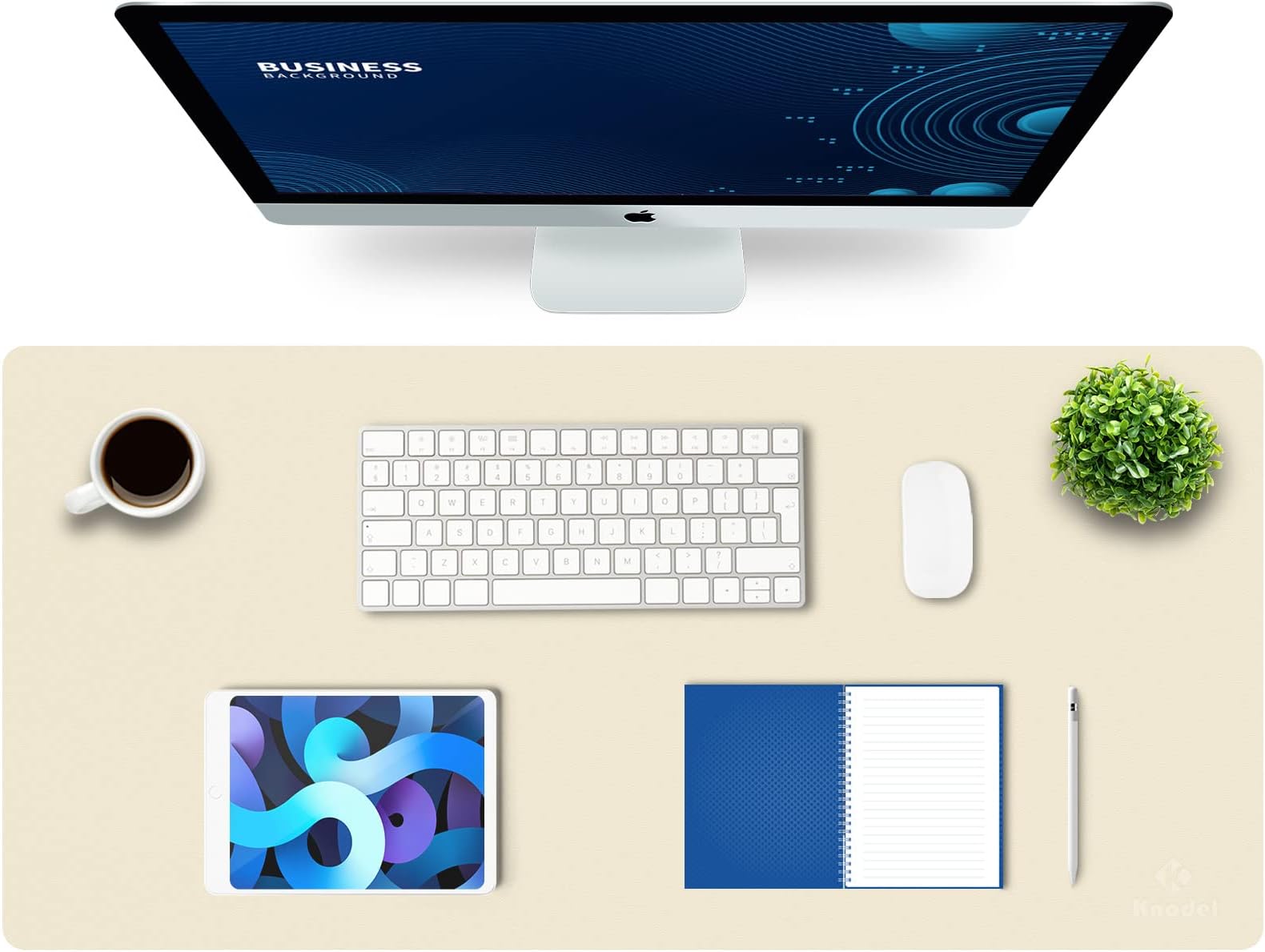 K KNODEL Large Office Leather Desk Mat, Mouse and Keyboard Pad, Computer and Laptop Mat, Desktop Protector and Cover, Writing Pad and Blotter (90x43cm, Ivory Cream)