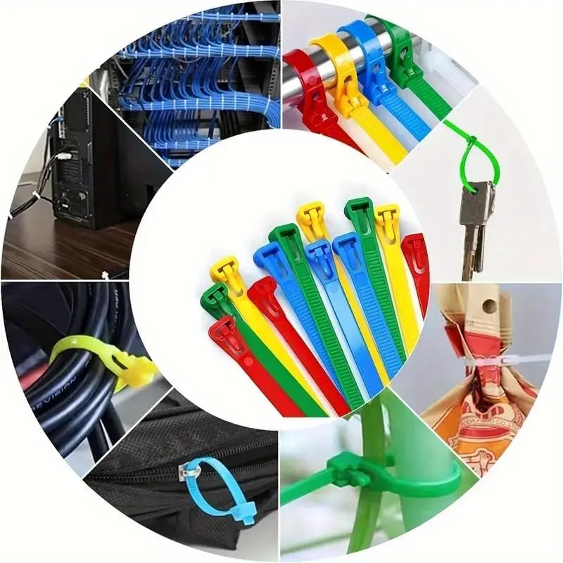 50pcs Reusable nylon cable ties - suitable for cable management and organization in homes, gardens, and offices, Black