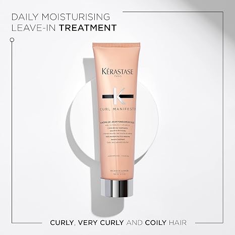Kerastase Curl Manifesto Creme de Jour Fondamentale Hair Cream - Leave In Treatment & Heat Protectant, Controls Frizz & Enhances Curls, 5.07 Fl Oz