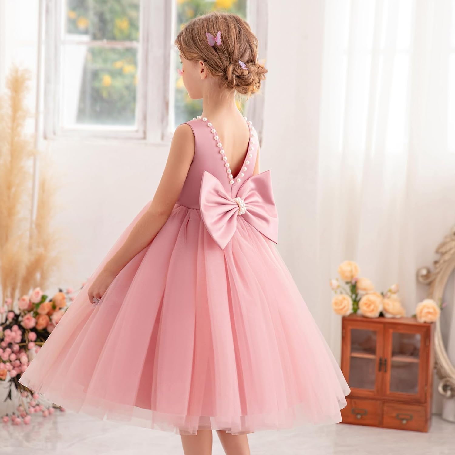 Flower Girl Dress Kids Satin Tulle Wedding Guest Party Birthday Bridesmaid Communion Pageant Prom Ball Gown Maxi - Image 2