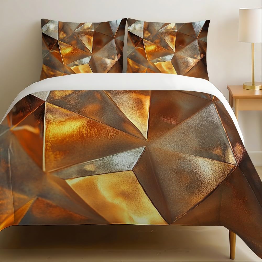 Parure de Lit Motif Abstrait Or Finition Premium en Microfibre