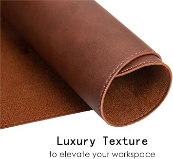 Soft Anti-Curl Faux PU Desk Mat 31.5x15.7, Waterproof Heat Safe Non-Slip Vintage Desk Pad, Stitched Edge Wipeable Tear Resistant Desktop Protector for Work from Home Office (Brown)