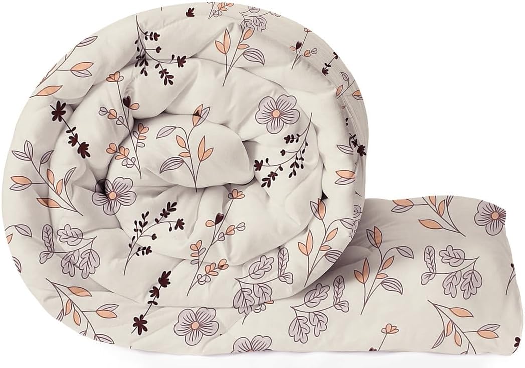 VAS COLLECTIONS 220 GSM Reversible Microfiber AC Comforter/Duvets for Mild Winter | All Season King Size 3 Layered Quilted Blanket for Double Bed (220 cm x 240 cm, Floral, White Brown)