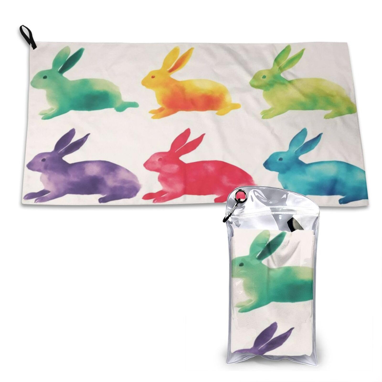 BKTRAVERPT Rainbow Rabbit Microfiber Travel Sports Towel 16x31.5in - Super Absorbent, Quick Dry, Soft Lightweight For Shower, Backpacking, Pool, Camping, Swim, Yoga, Gym & Hiking Towels