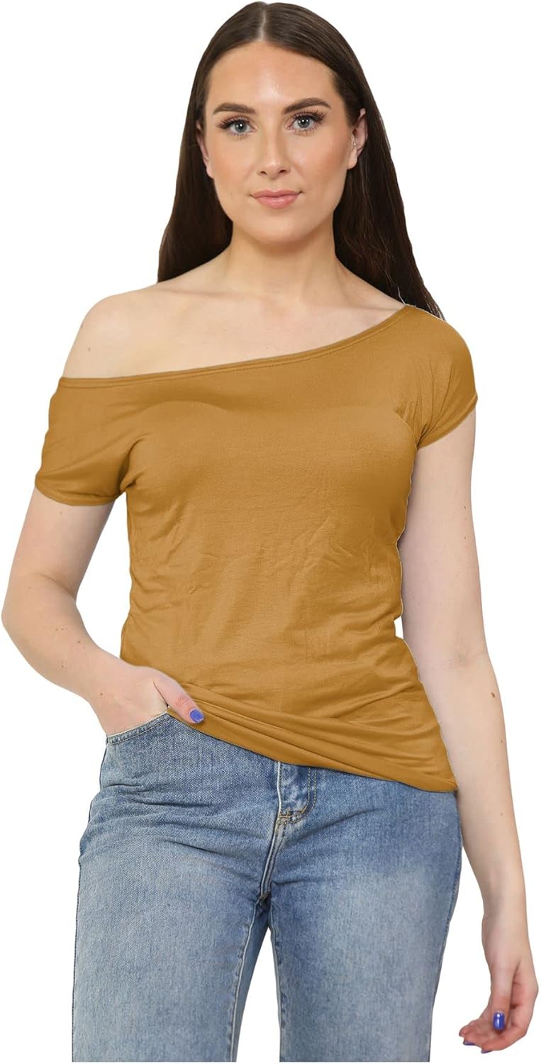 janisramone Womens Dames Nieuwe Plain Off Shoulder Tie Knoop Front