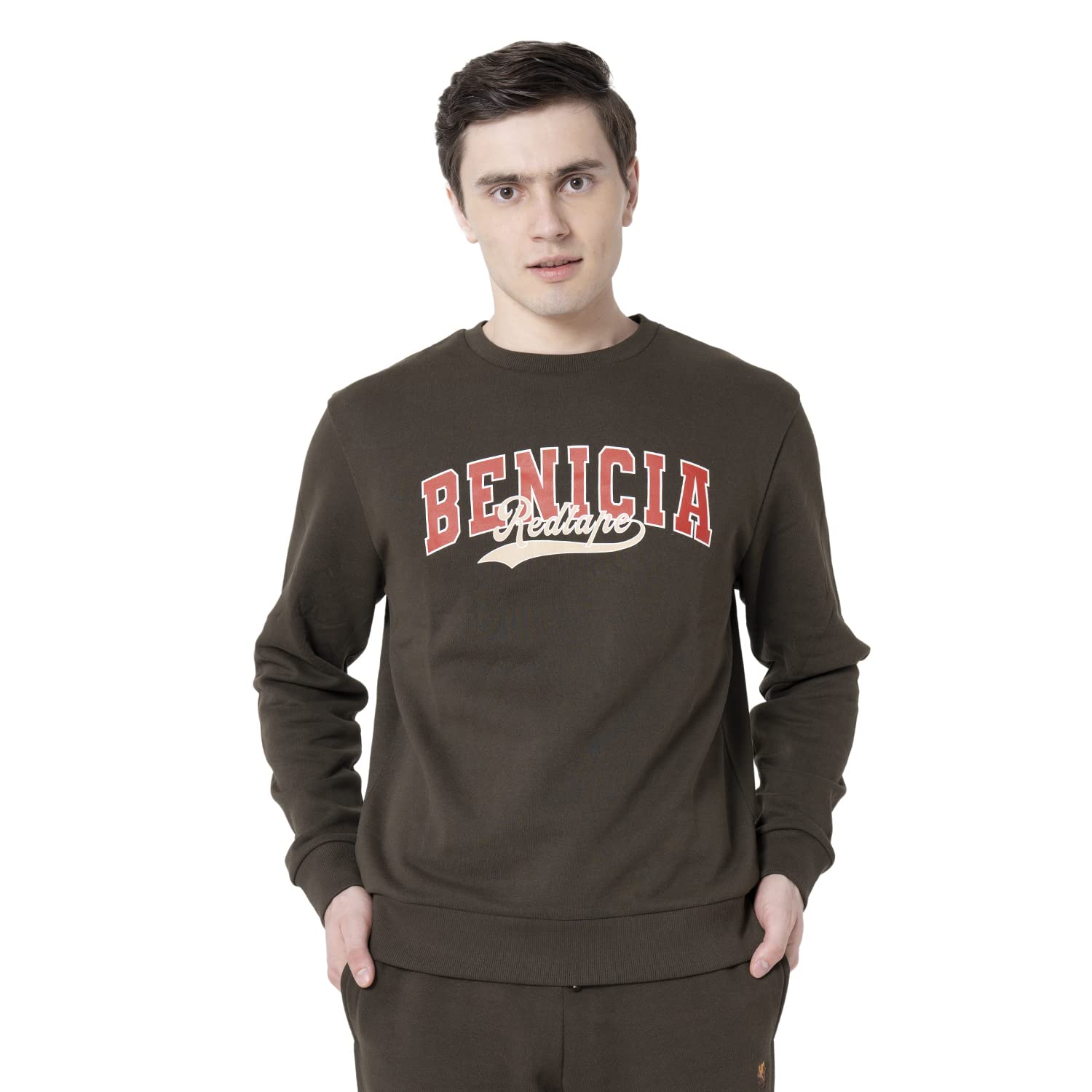 red tape Graphic Print Sweatshirt for Men | Comfortable with Stylish Design - RWS0336M-M Dark Olive-picture-31